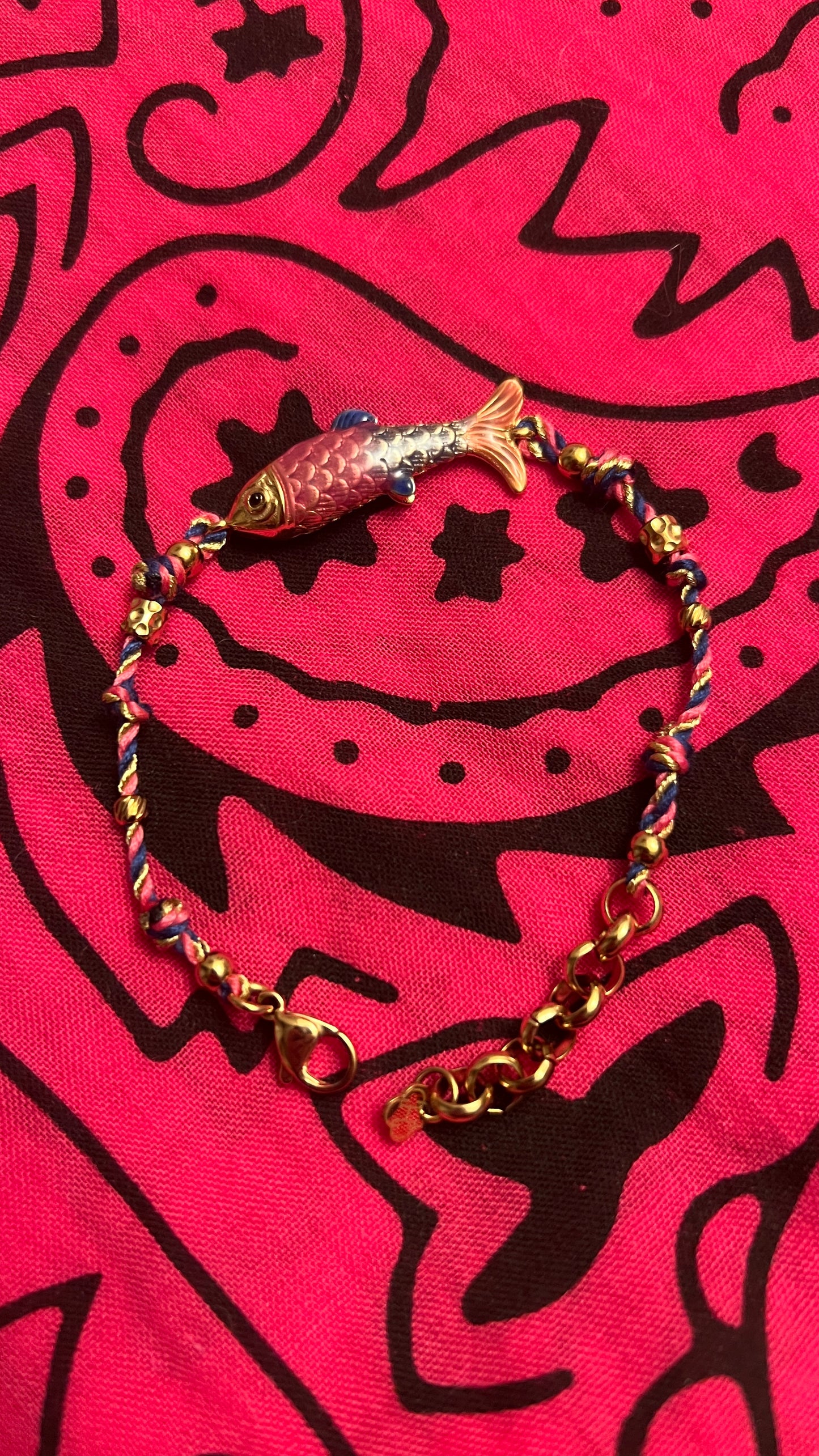 BRACELET TRESSE ROSE/BLEU/DORE & POISSON"HABAHA"