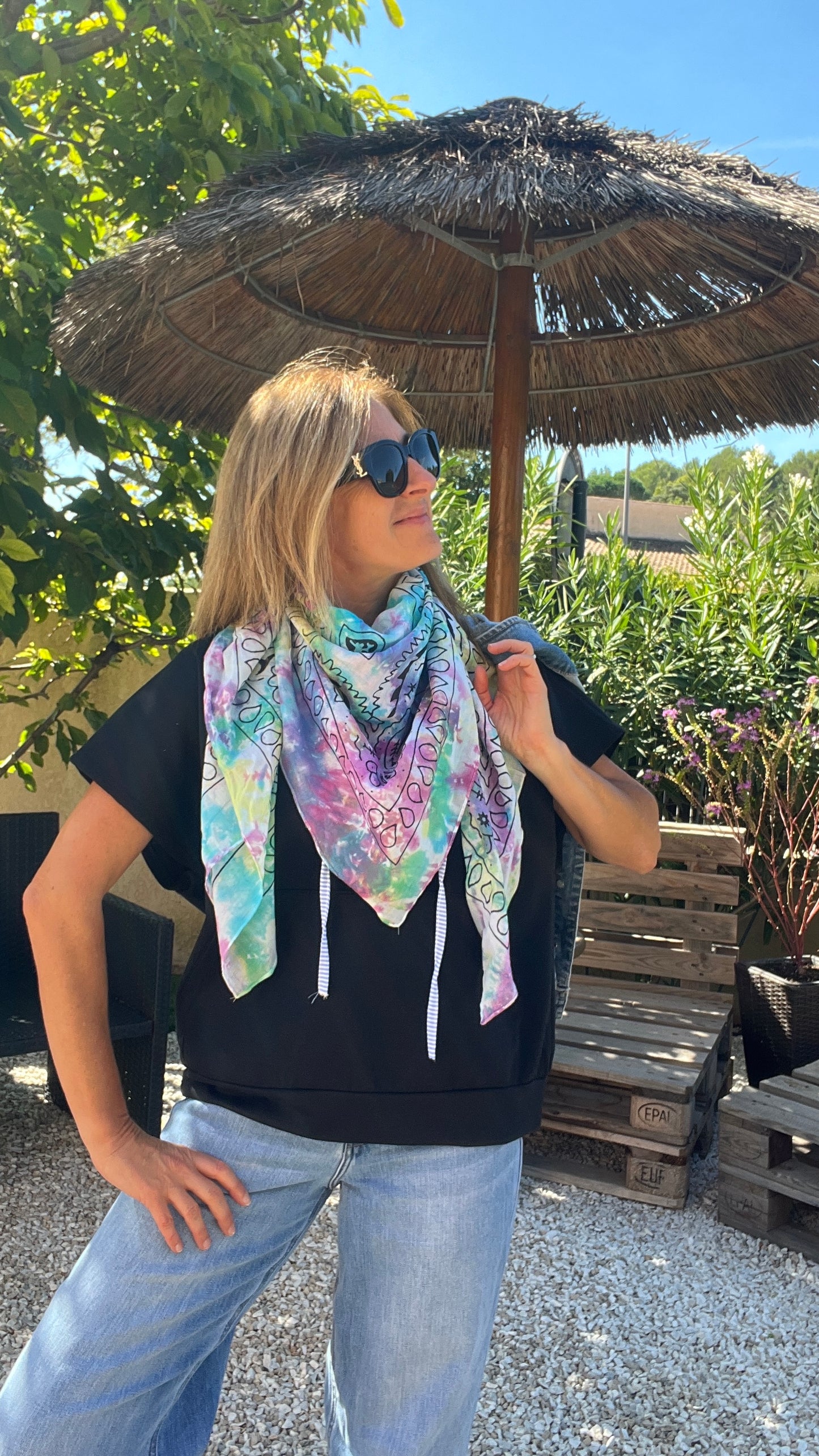 FOULARD GRAND CARRE TIE AND DIE MULTICOLORE "BANDANA"
