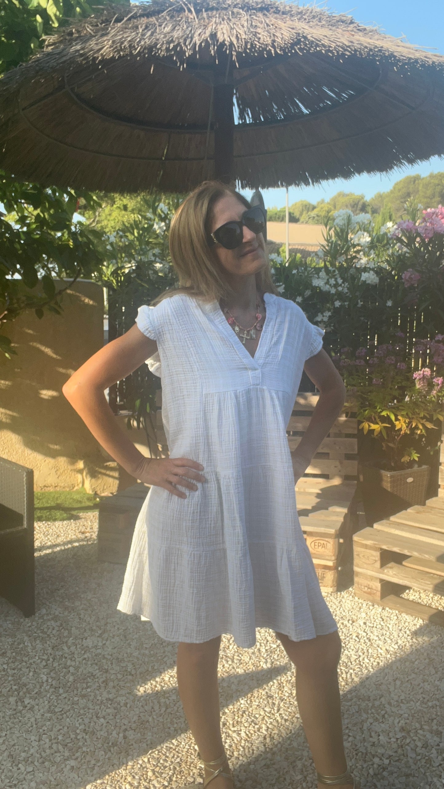 Robe courte blanc & beige