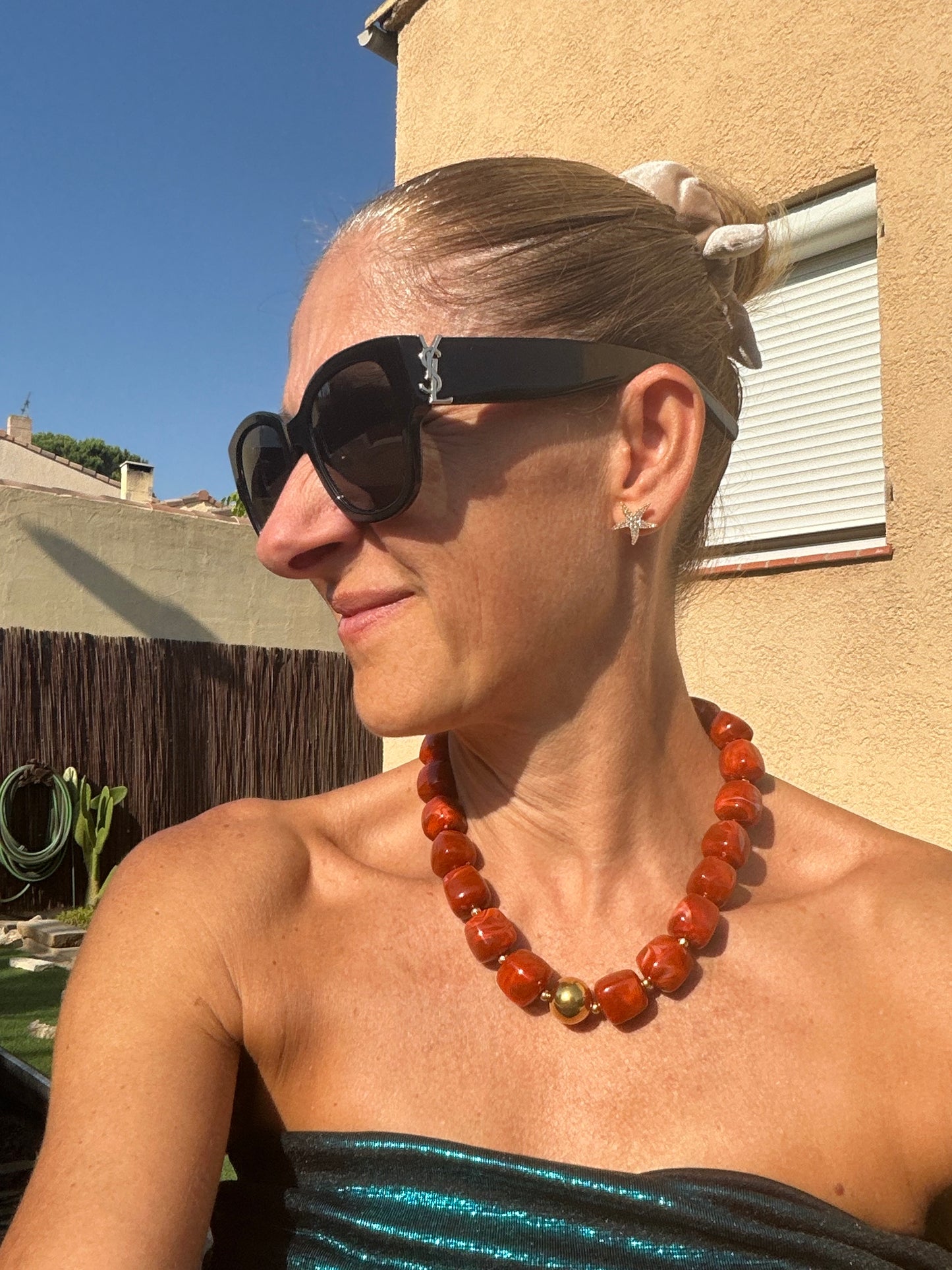 Collier boules résine "Terra Cotta"
