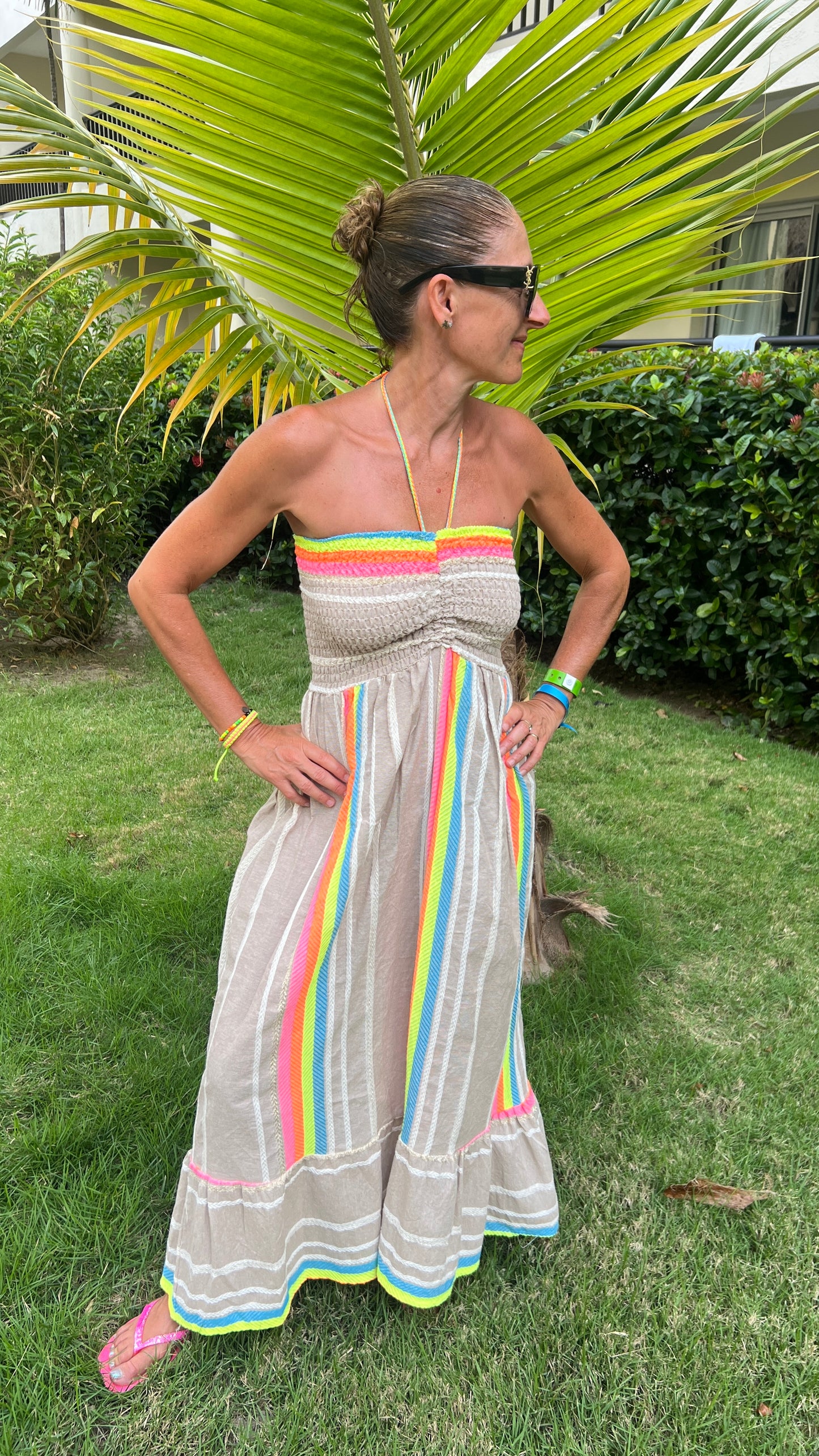 Robe bustier beige & fluo