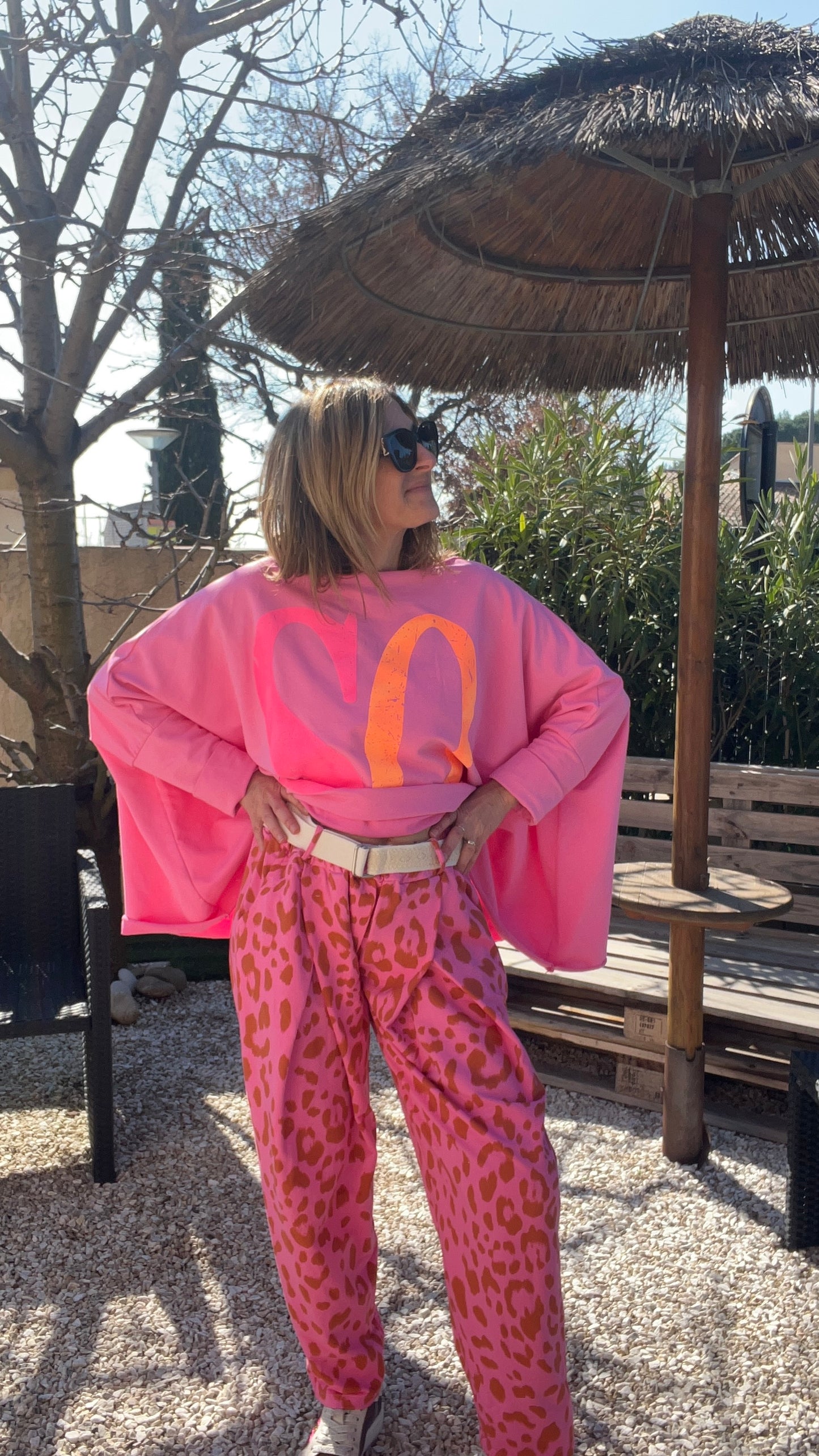 PANTALON LEOPARD ROSE FUCHSIA/ROUILLE "BALLOON PANTS"