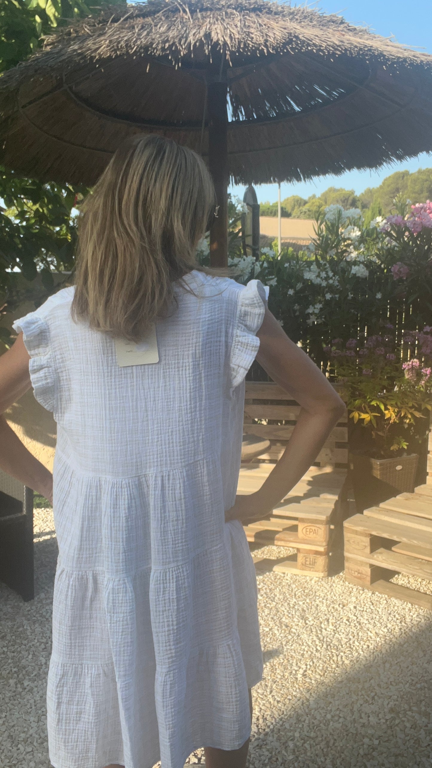 Robe courte blanc & beige