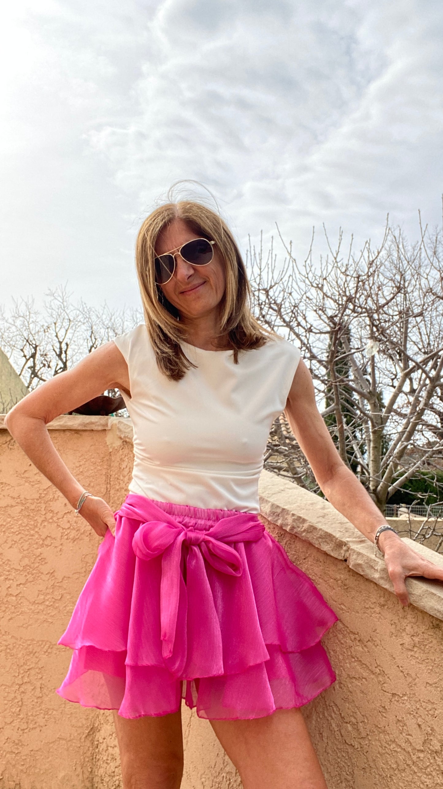 Jupe fluide fuchsia "Céleste"