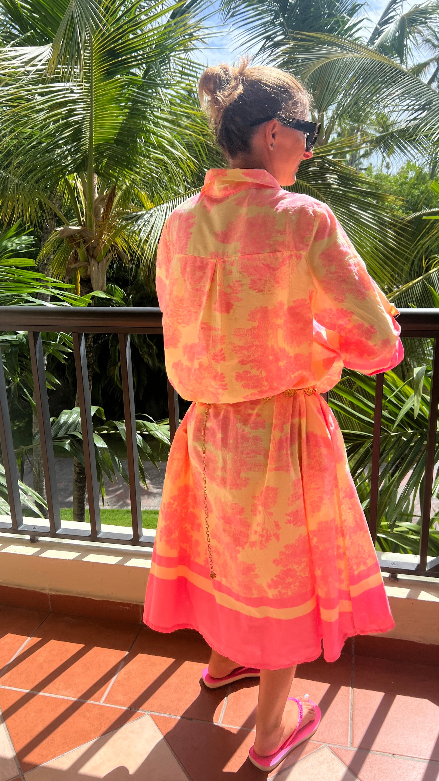 Robe chemise jaune & rose fluo "NEON"