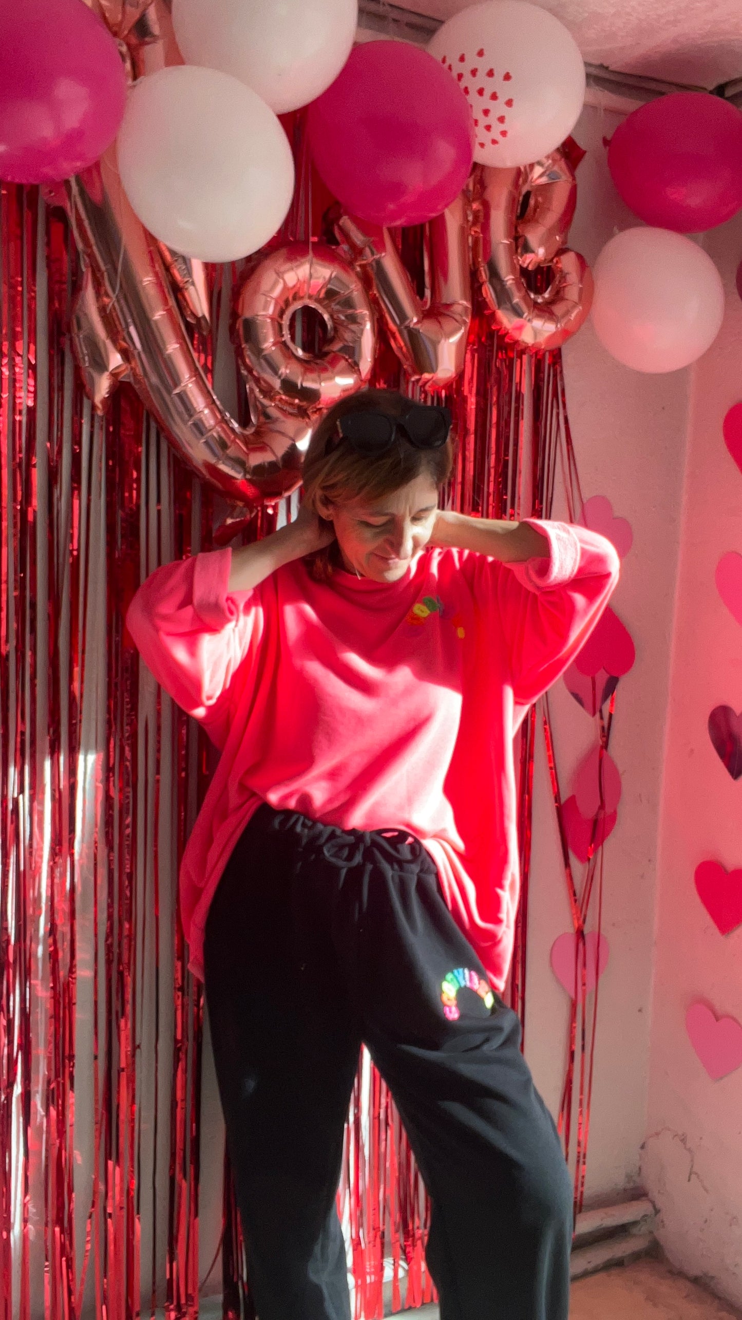 SWEAT ROSE FLUO OVERSIZE GOOD VIBES