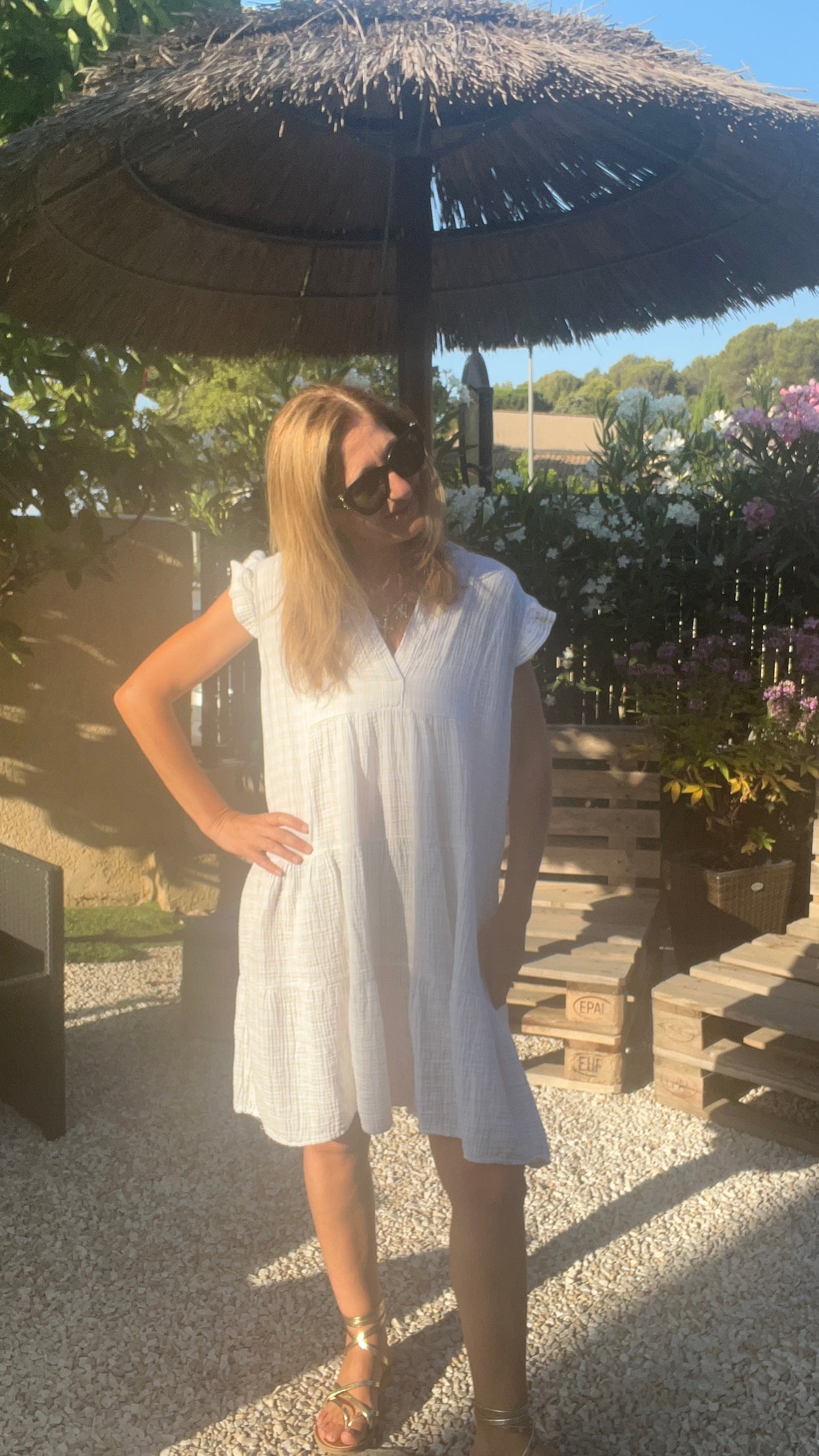 Robe courte blanc & beige