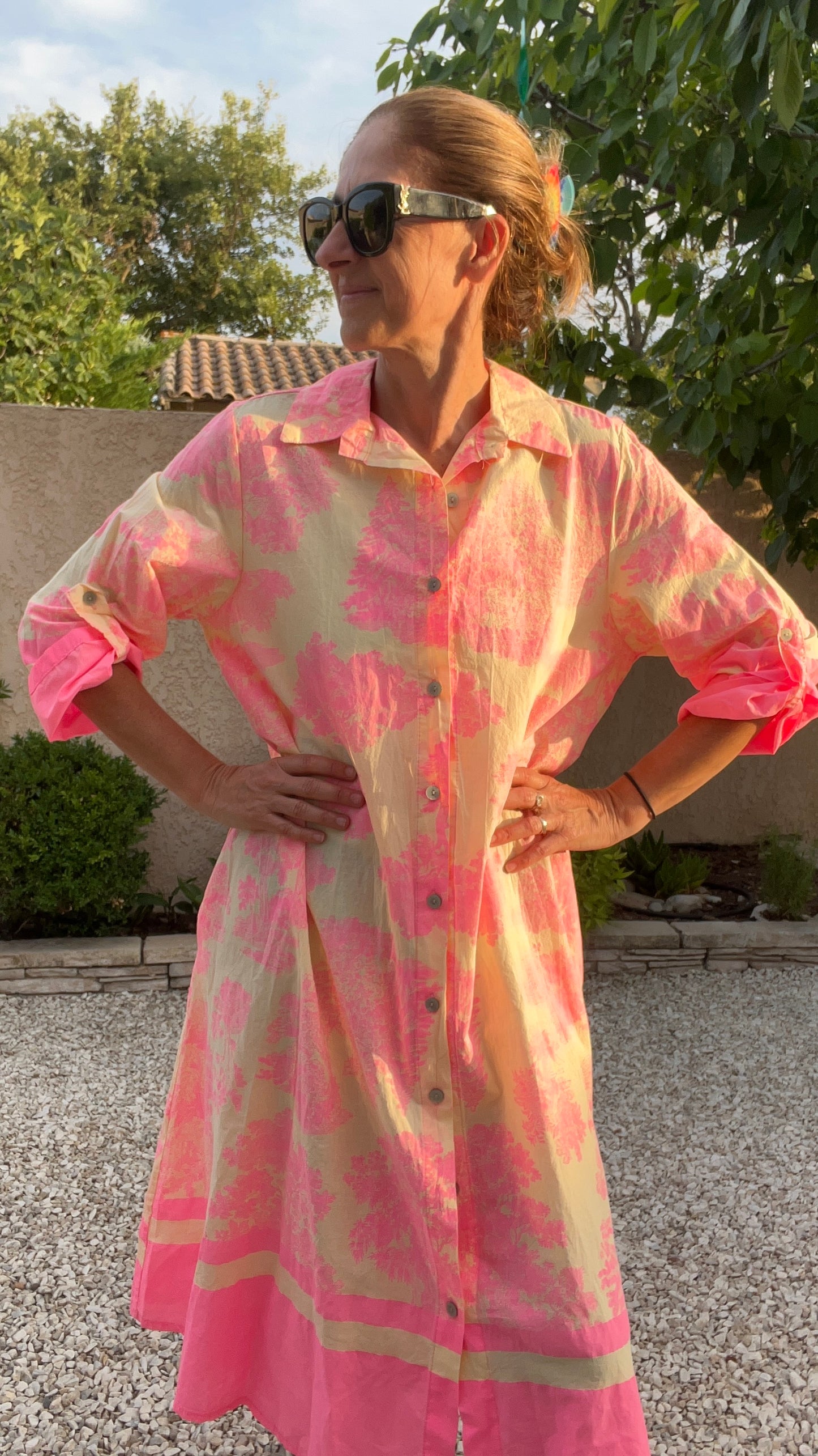 Robe chemise jaune & rose fluo "NEON"