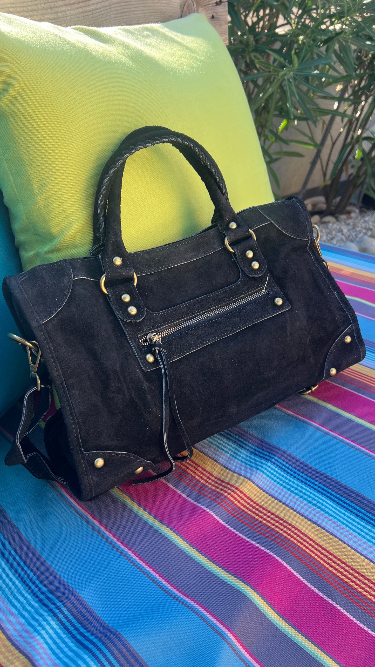 SAC EN CUIR SUEDE NOIR "SOLEIL NOIR"