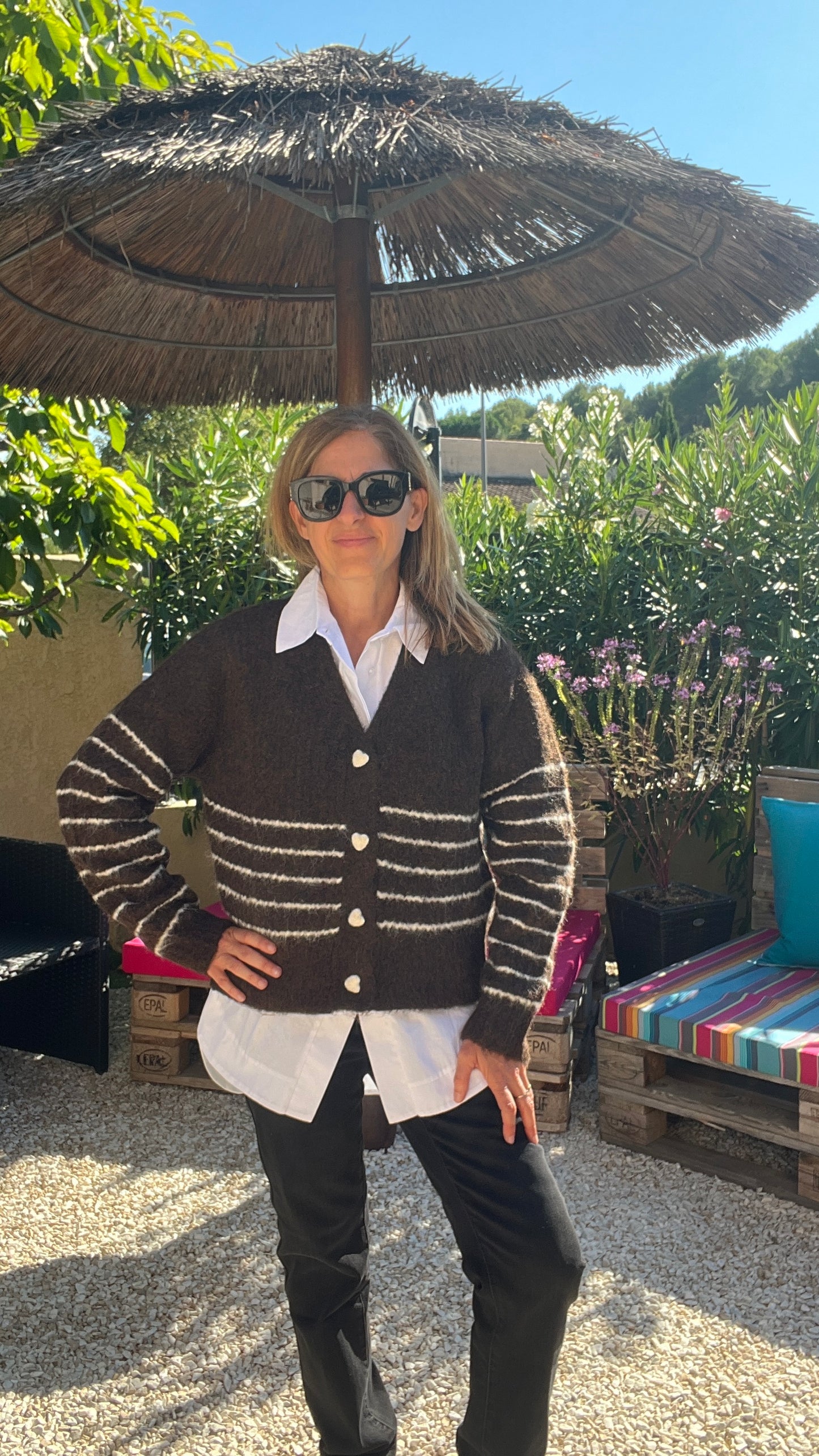 GILET RAYE CHOCOLAT & BLANC "VICTOIRE"