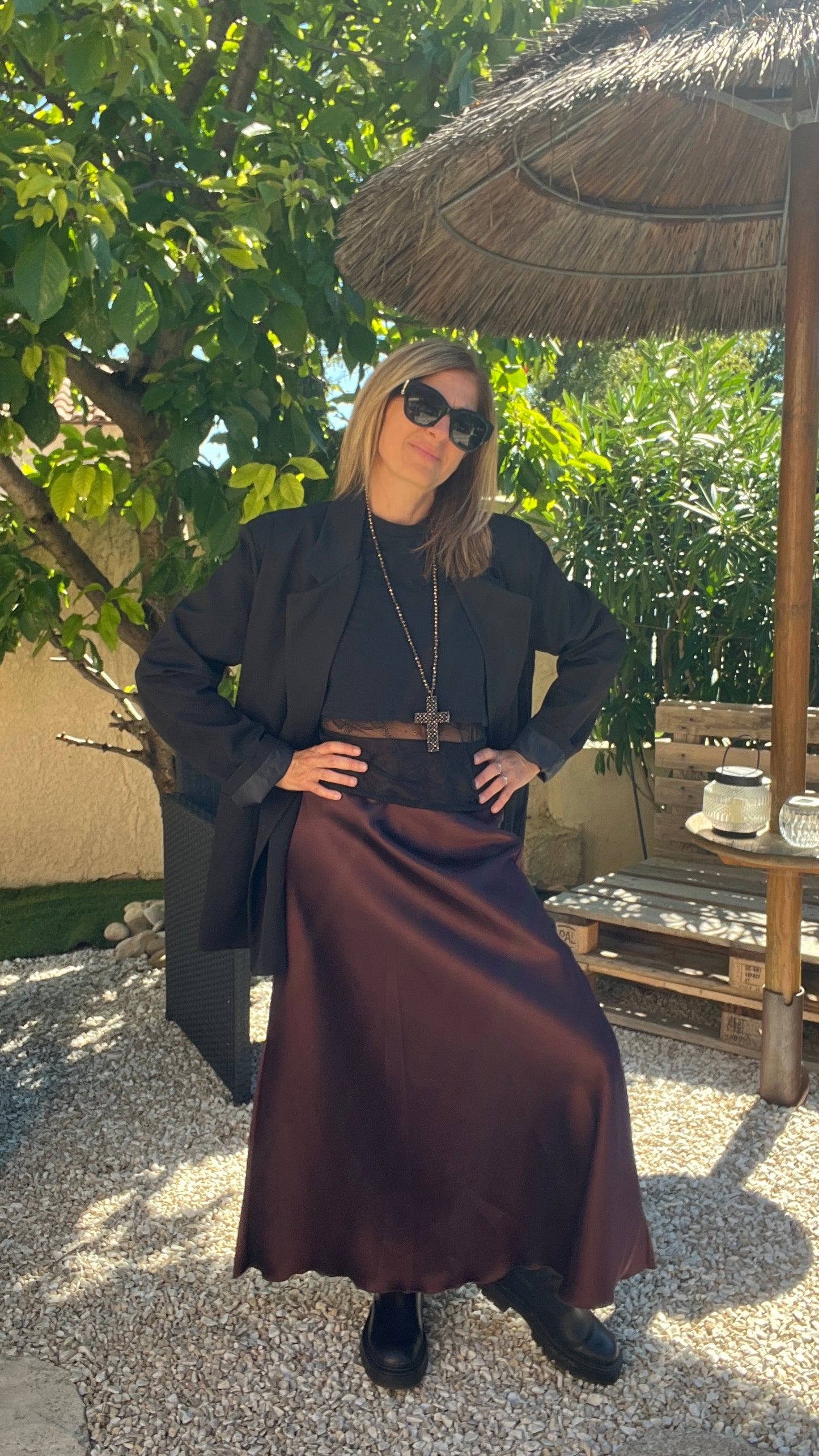 JUPE LONGUE BORDEAUX "SATIN"