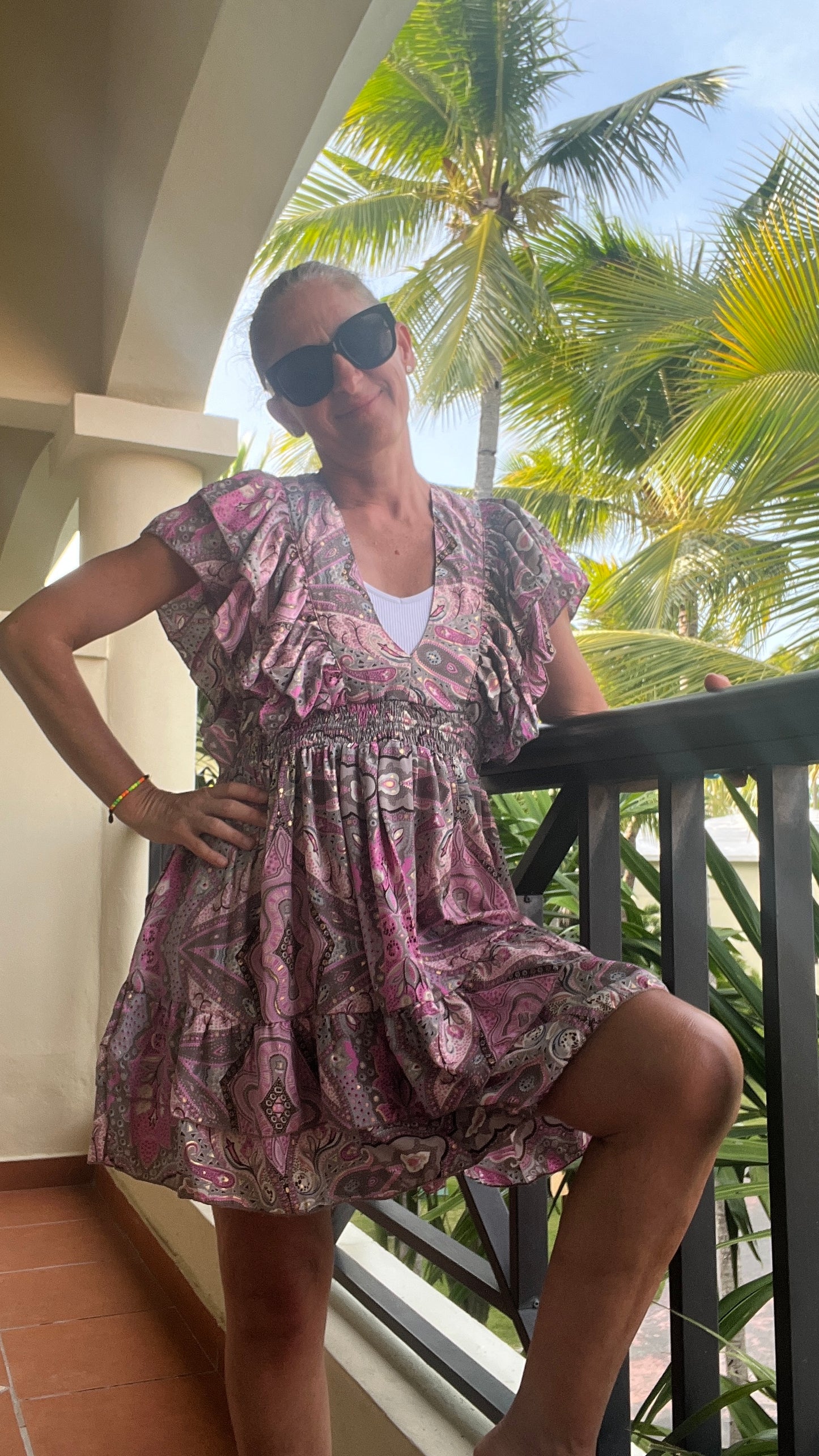 Robe courte rose/violet & grise "