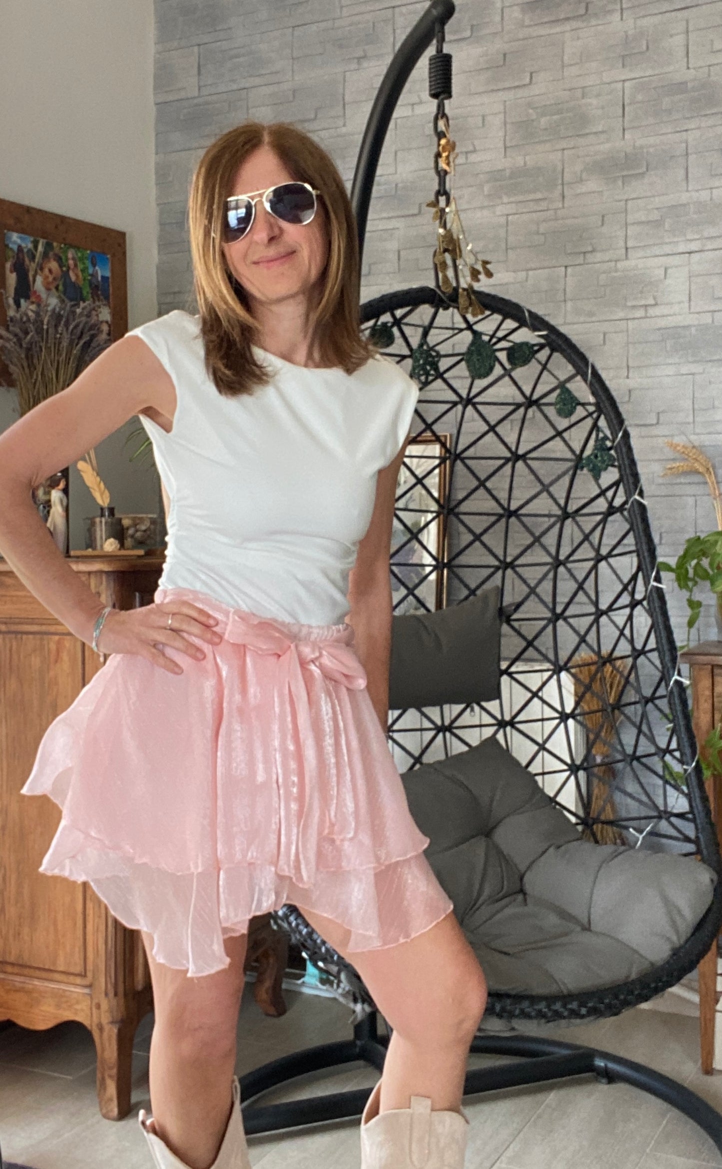 Jupe fluide rose poudrée "Céleste"