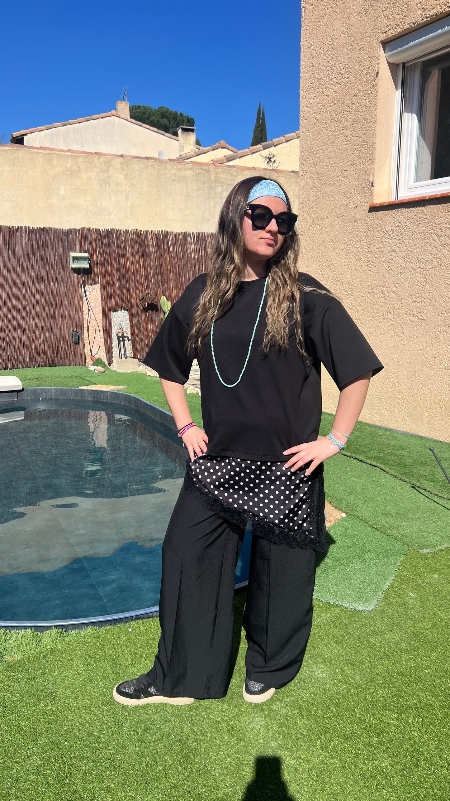 TUNIQUE DENTELLE NOIR POIS BLANC