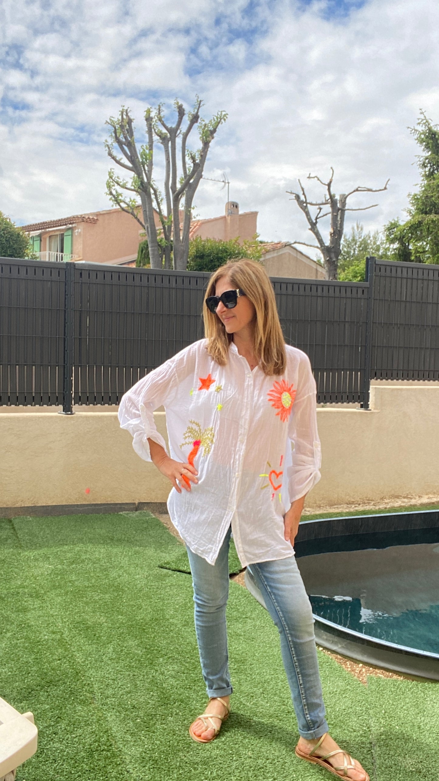 Chemise blanche motif fluo "Soleil"