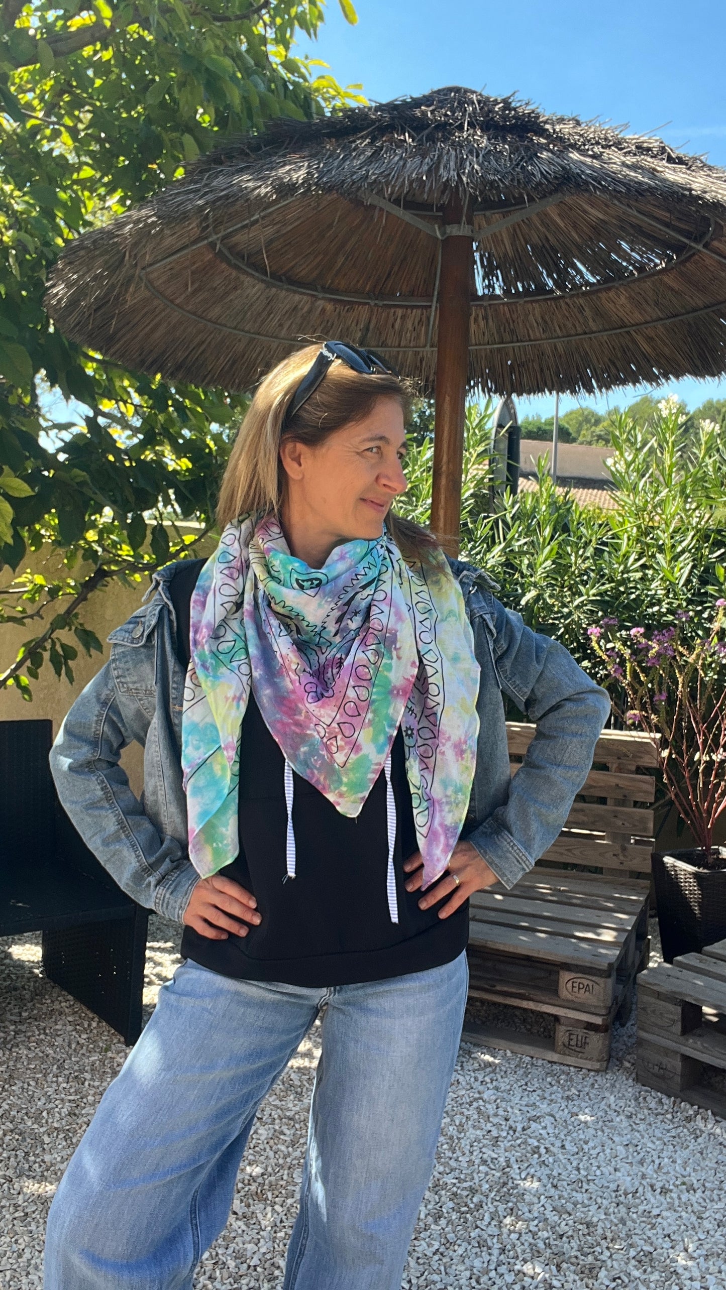 FOULARD GRAND CARRE TIE AND DIE MULTICOLORE "BANDANA"