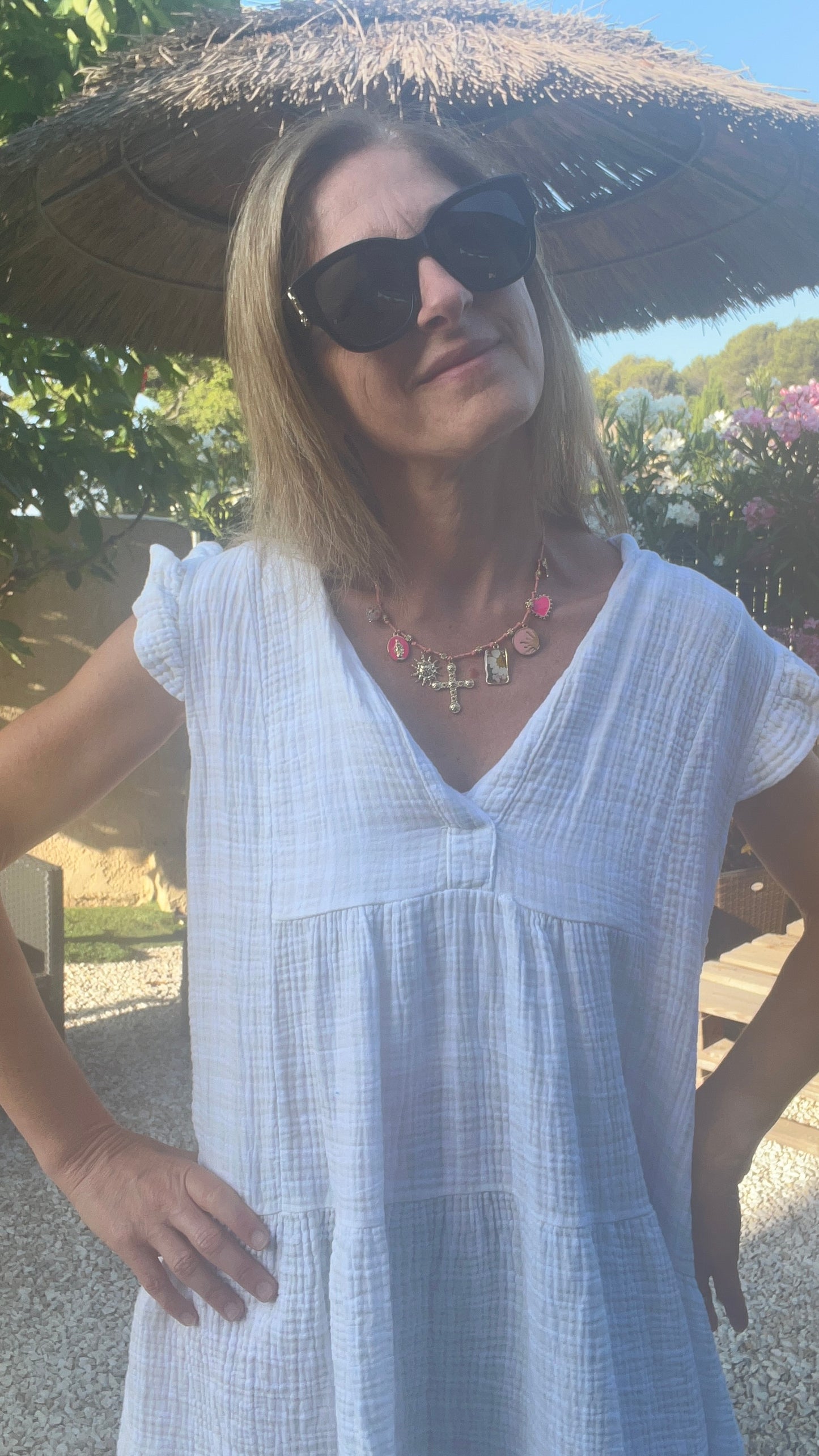 Robe courte blanc & beige