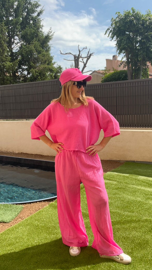 Pantalon fluide rose fuchsia "RIO"