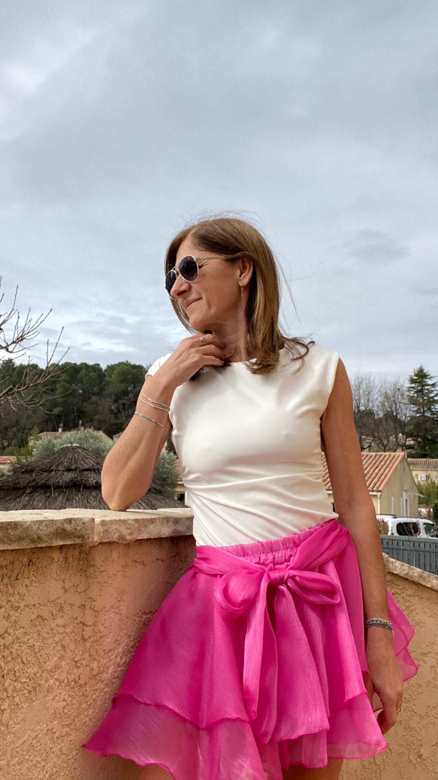 Jupe fluide fuchsia "Céleste"