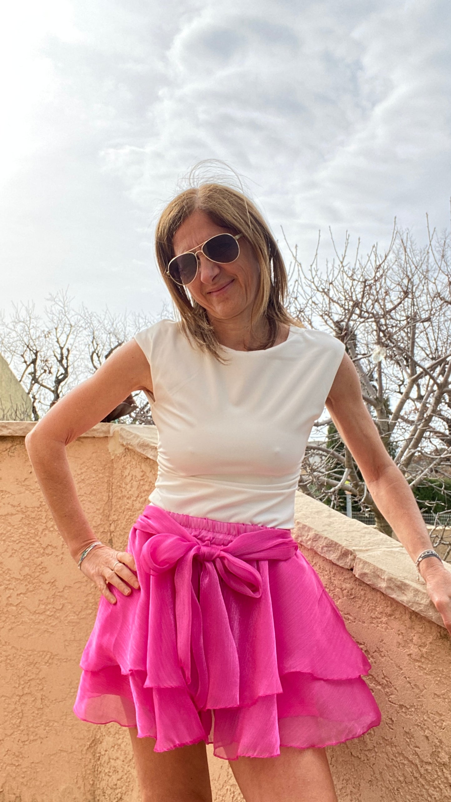 Jupe fluide fuchsia "Céleste"