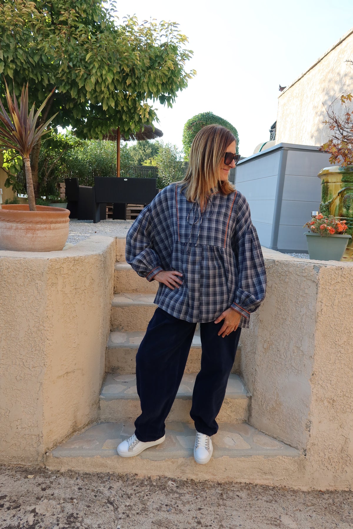 CHEMISIER A CARREAUX BLEU MARINE/BLEU CLAIR OVERSIZE "GIOYA"