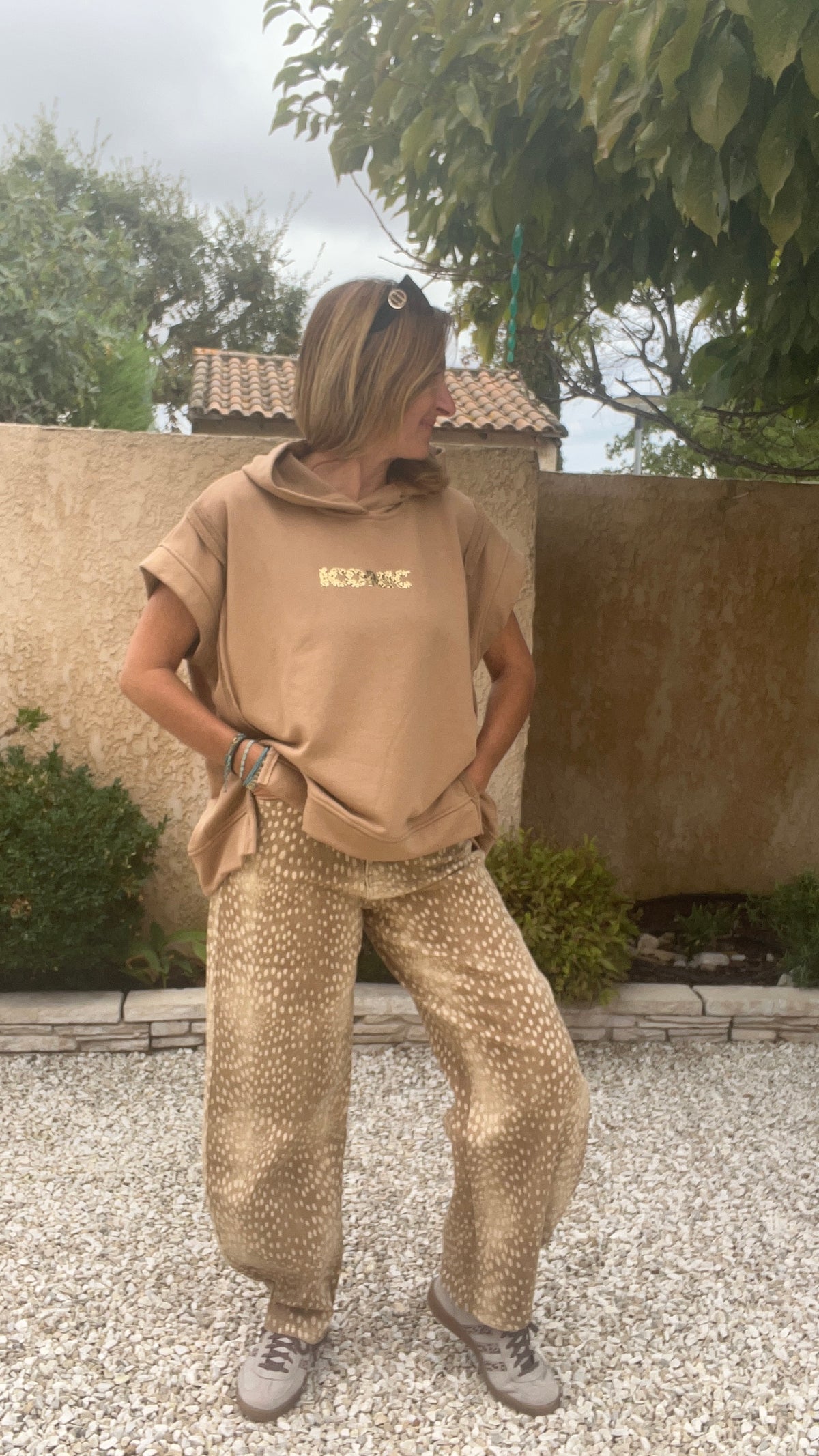 JEANS BARREL FIT NUANCE DE BEIGE/BLANC "BICHE"