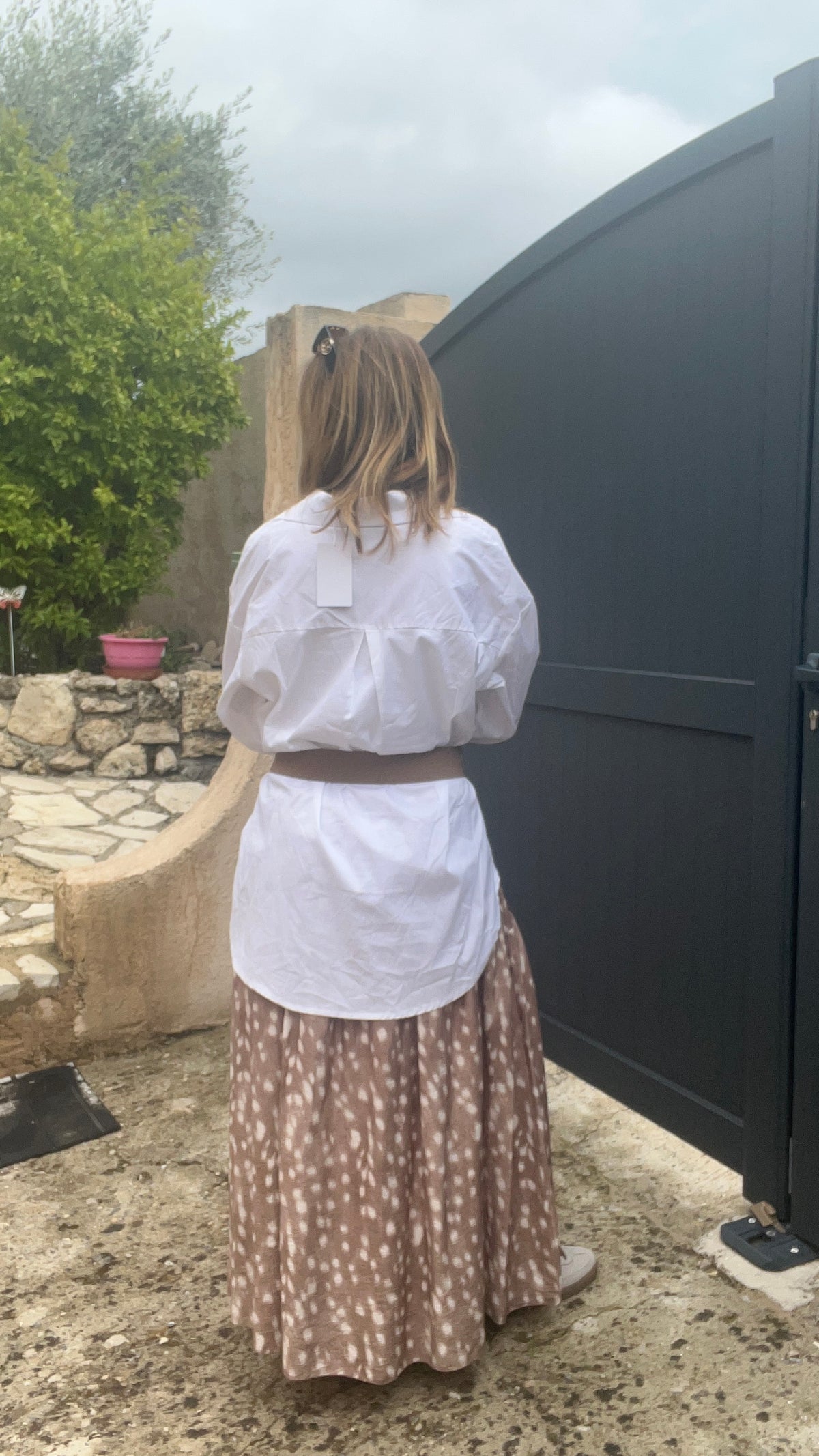 JUPE LONGUE BEIGE/BLANC BOHEME MOTIF BAMBI