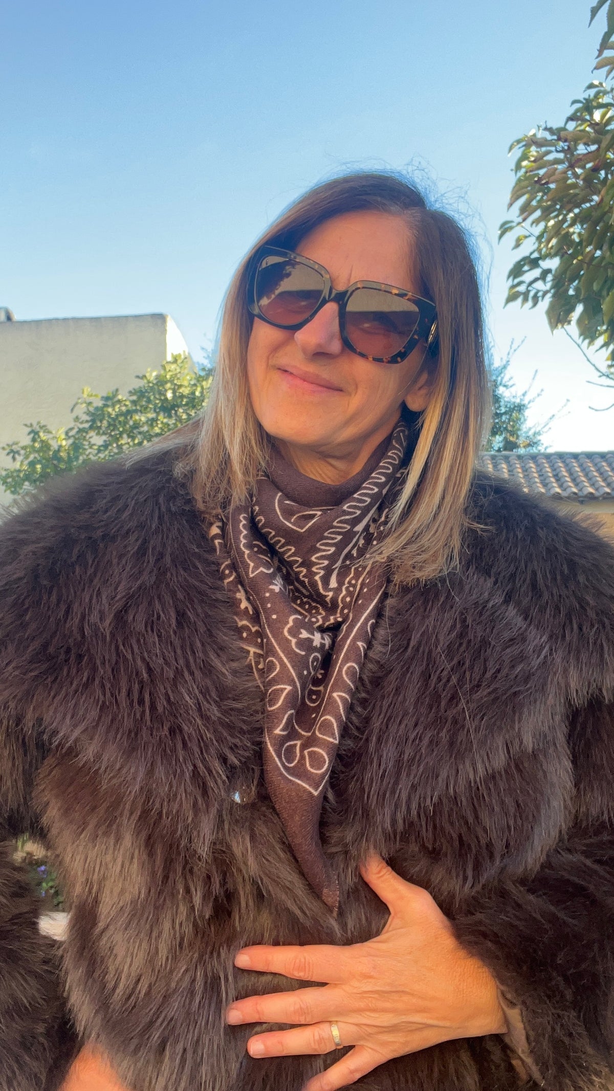 FOULARD GRAND CARRE CHOCOLAT "BANDANA"