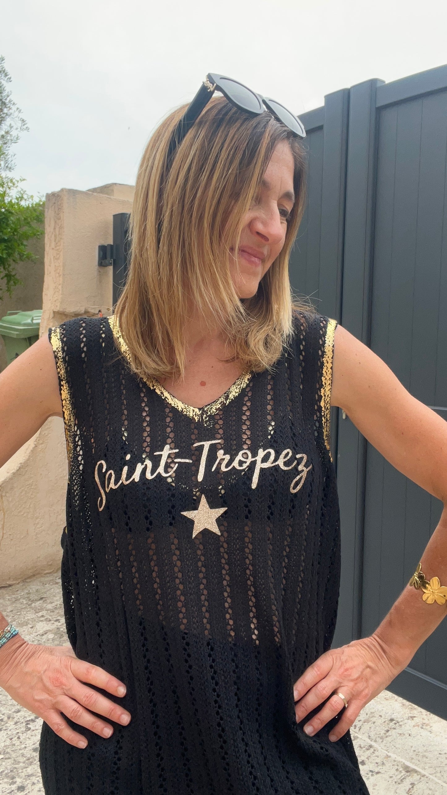 ROBE DE PLAGE NOIR/DORE