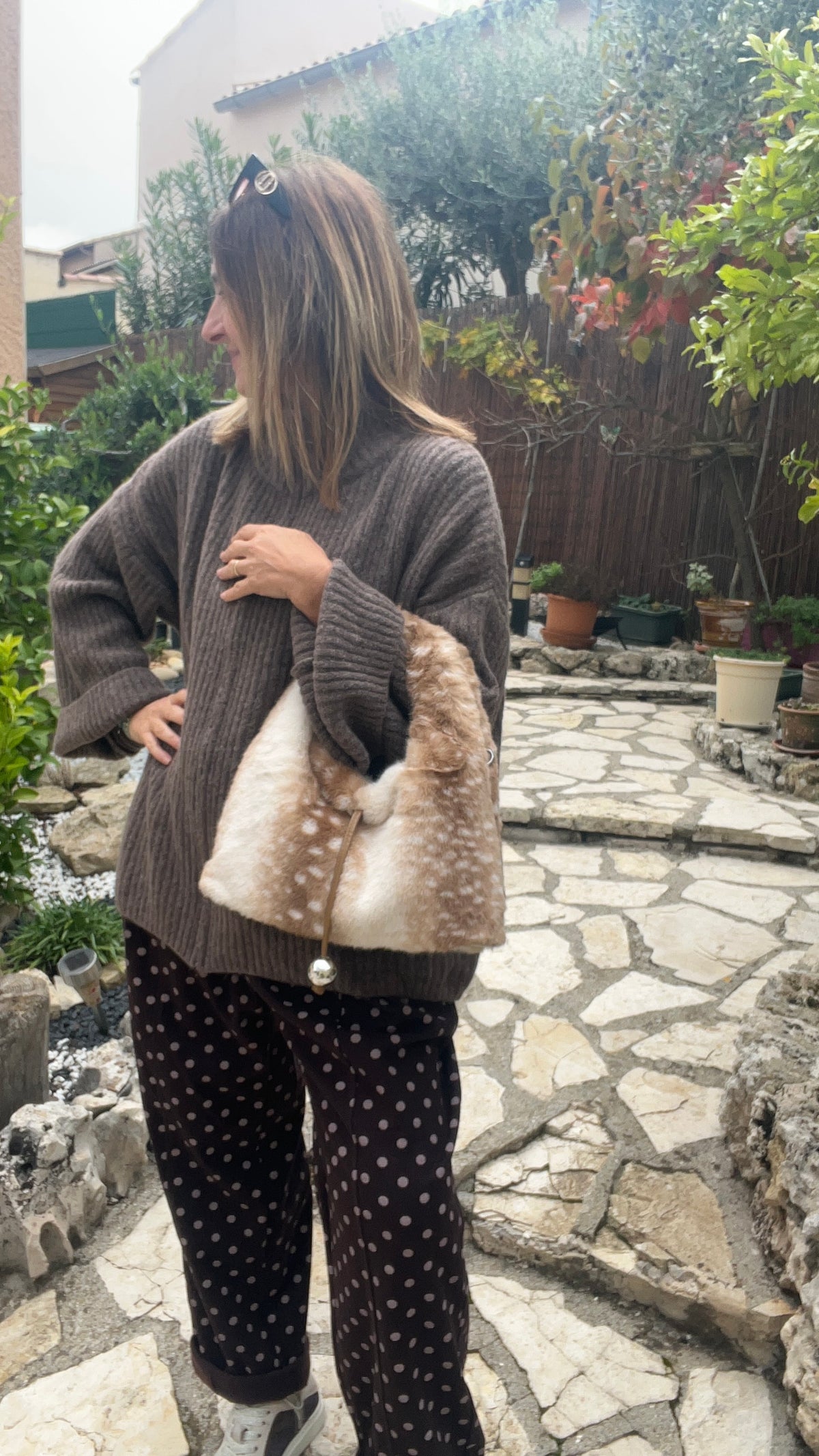 SAC FOURRURE BEIGE/BLANC "BAMBI"