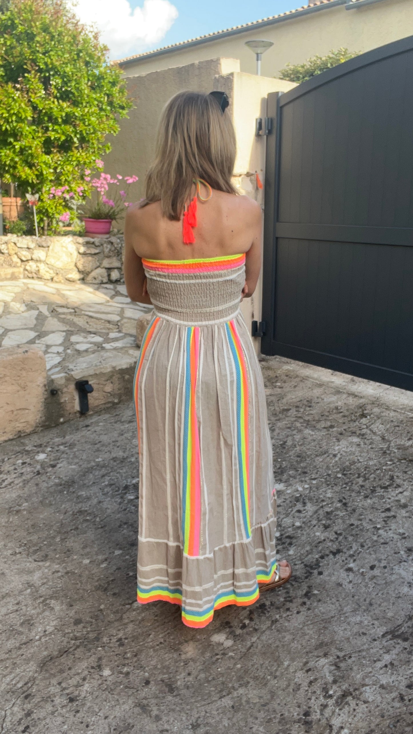 Robe bustier beige & fluo