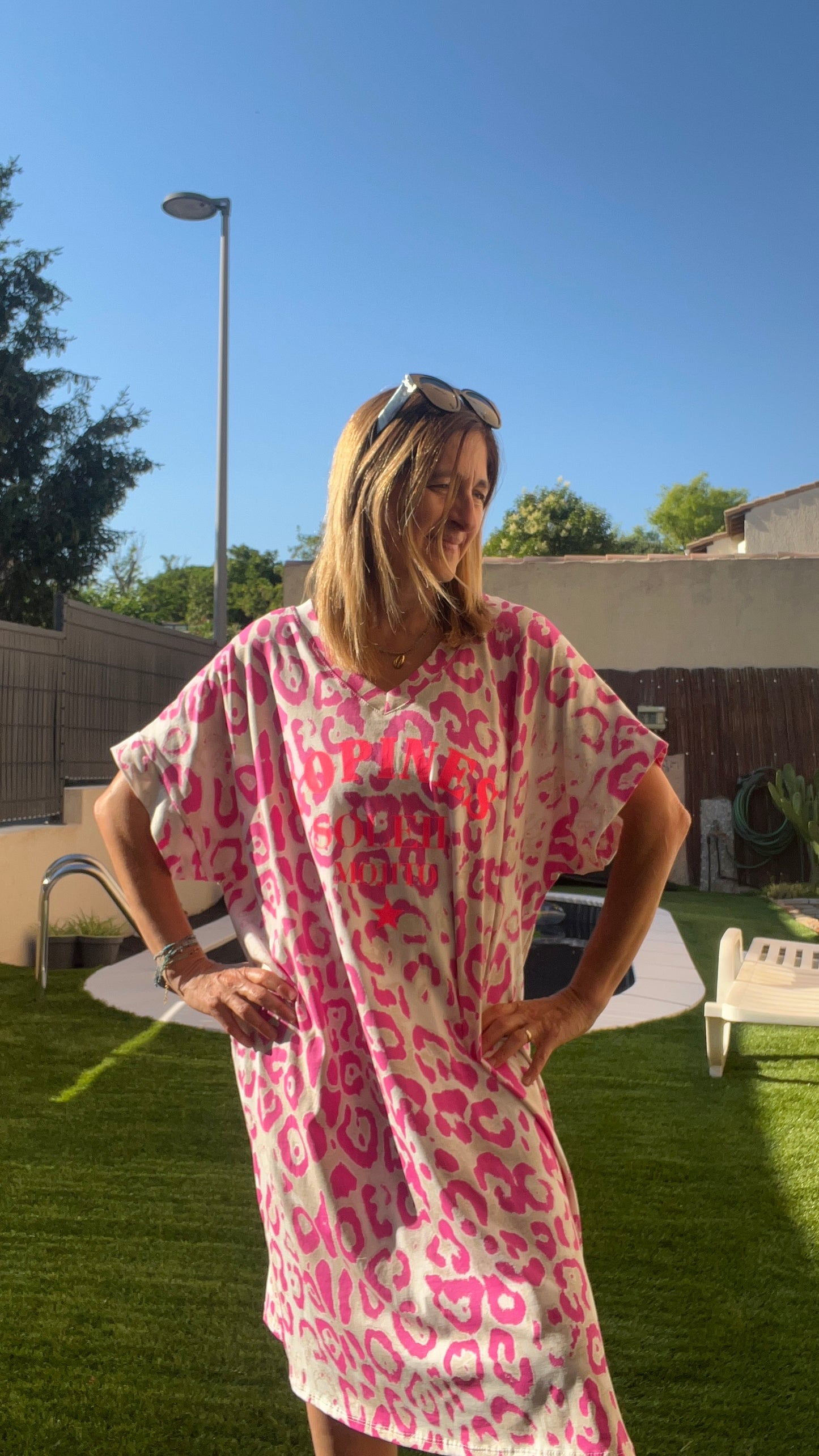ROBE TEE SHIRT LEOPARD ROSE FUCHSIA/BLANC "COPINE SOLEIL MOJITO"