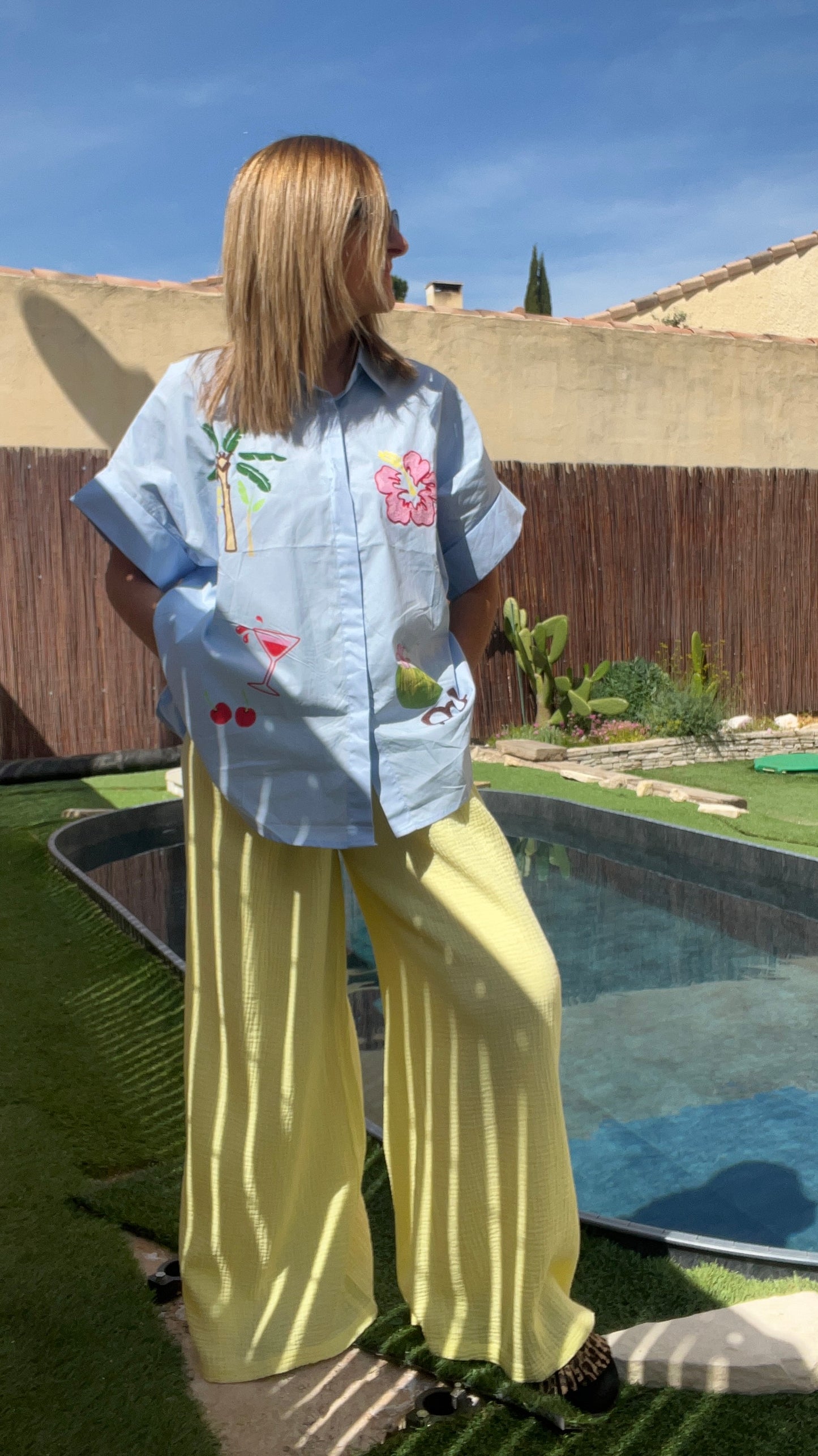 PANTALON FLUIDE JAUNE GAZE DE COTON