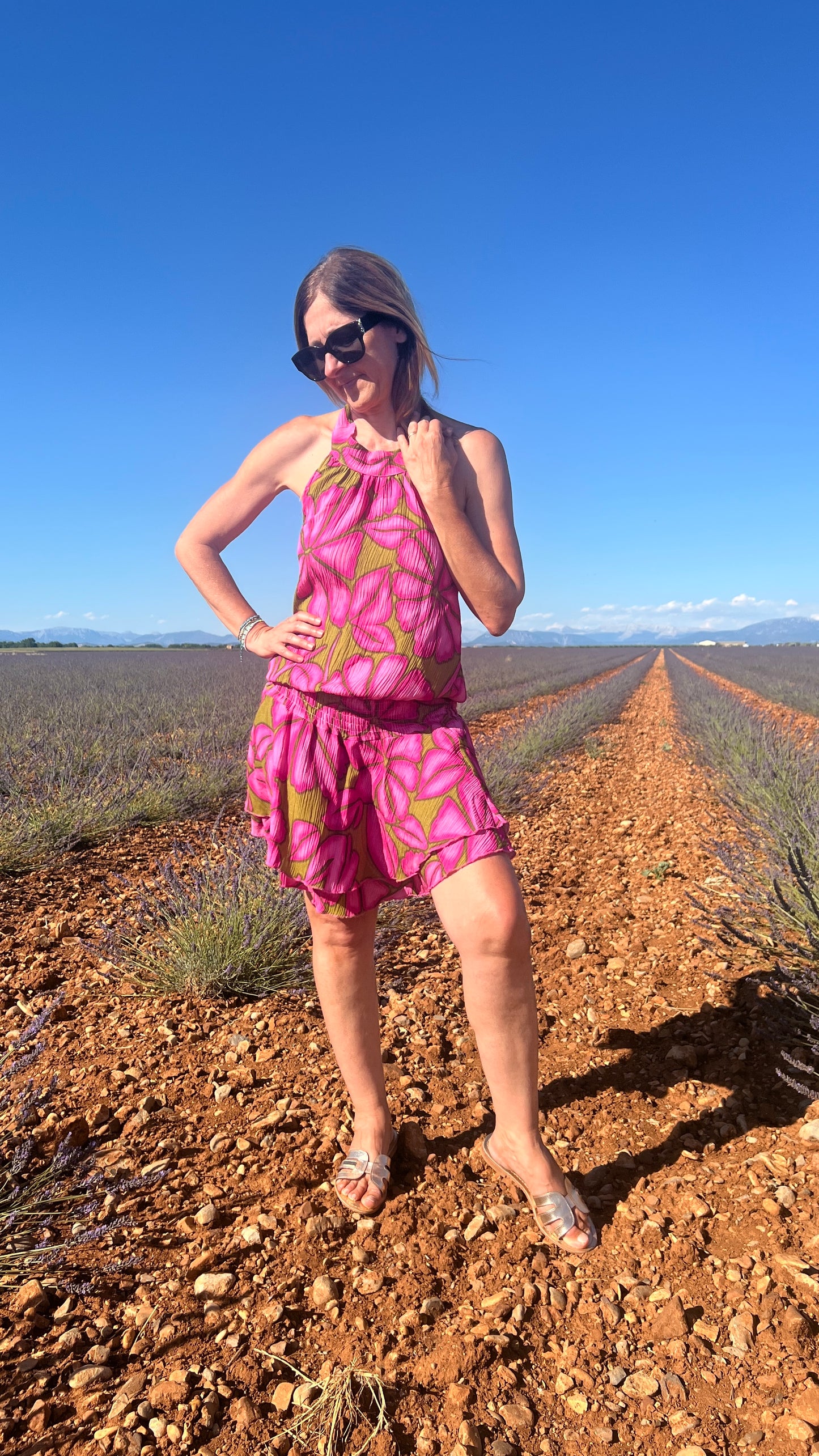 ROBE DOS NU ROSE FUCHSIA/VERT PISTACHE