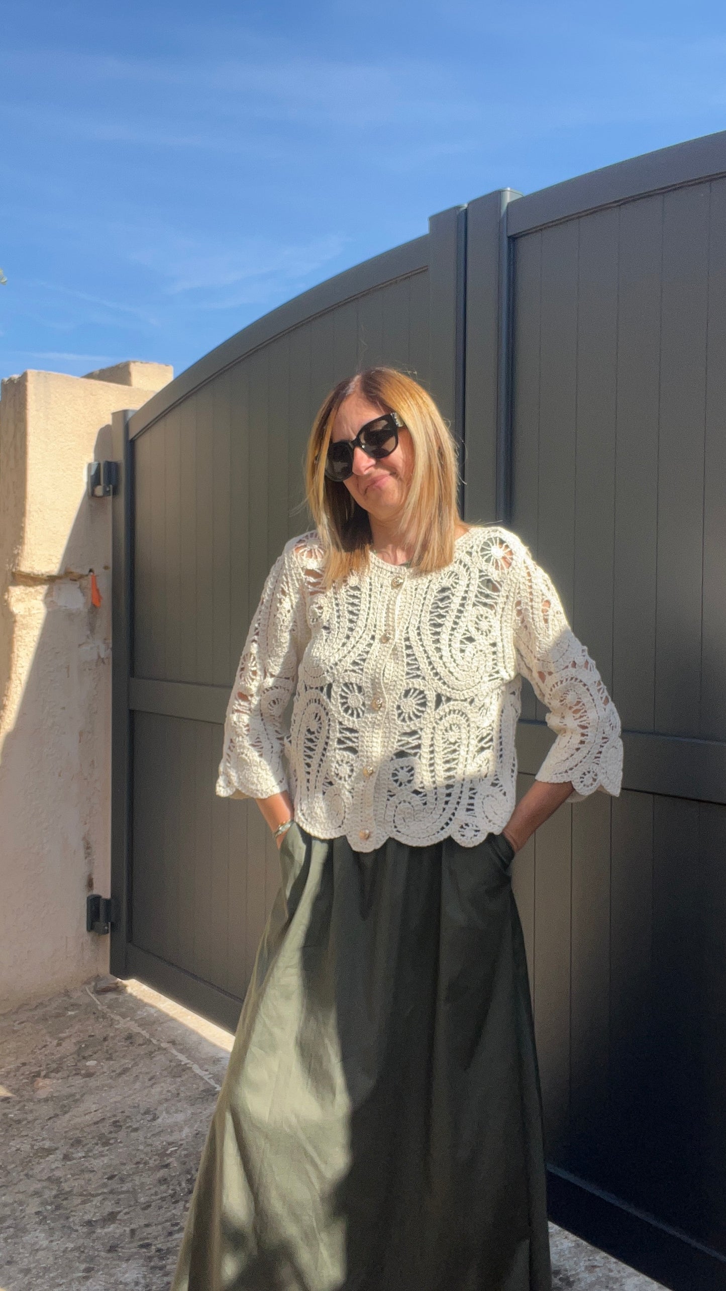 GILET BEIGE AU CROCHET MANCHES 3/4