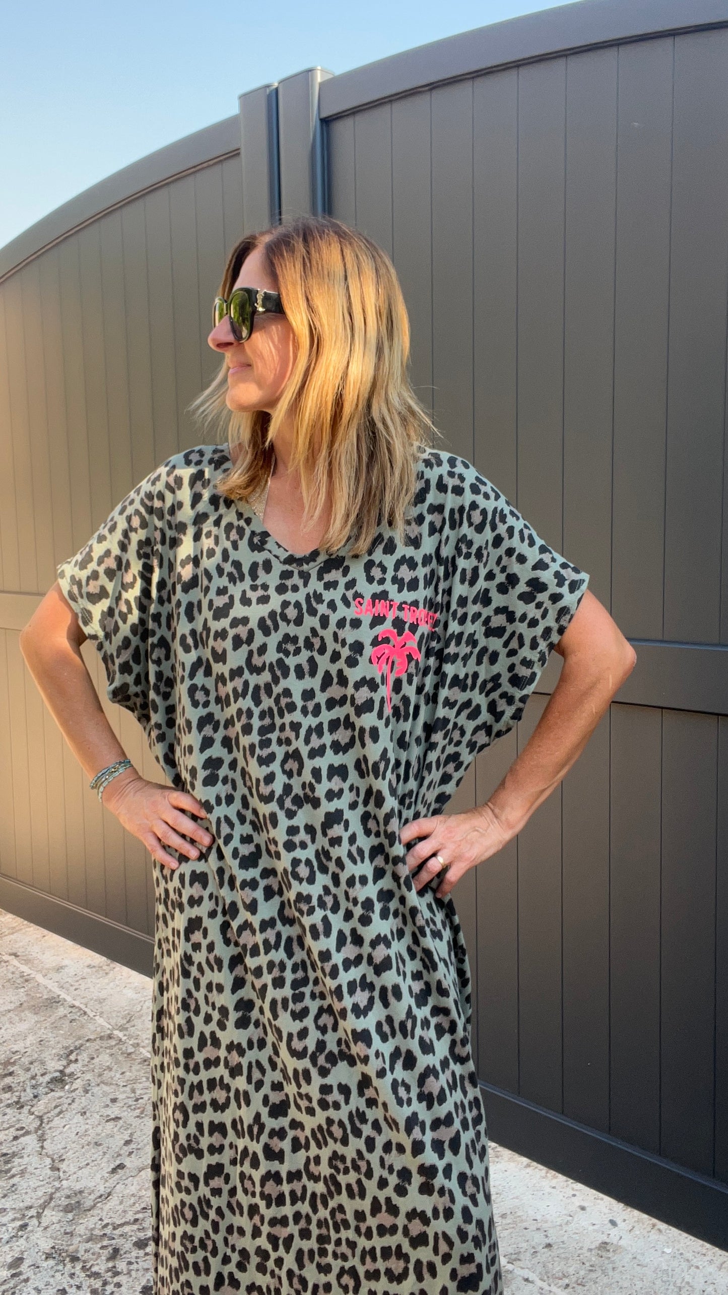 ROBE LONGUE TEE SHIRT LEOPARD KAKI/NOIR/BEIGE