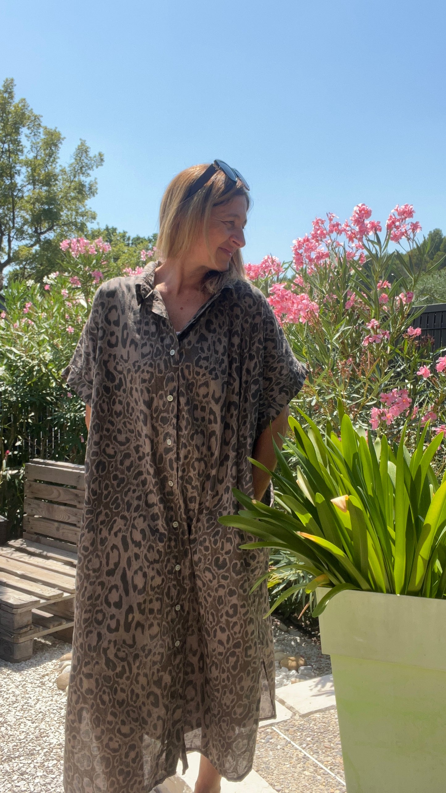 ROBE CHEMISE LEOPARD CHOCOLAT/NOIR "ICONIC
