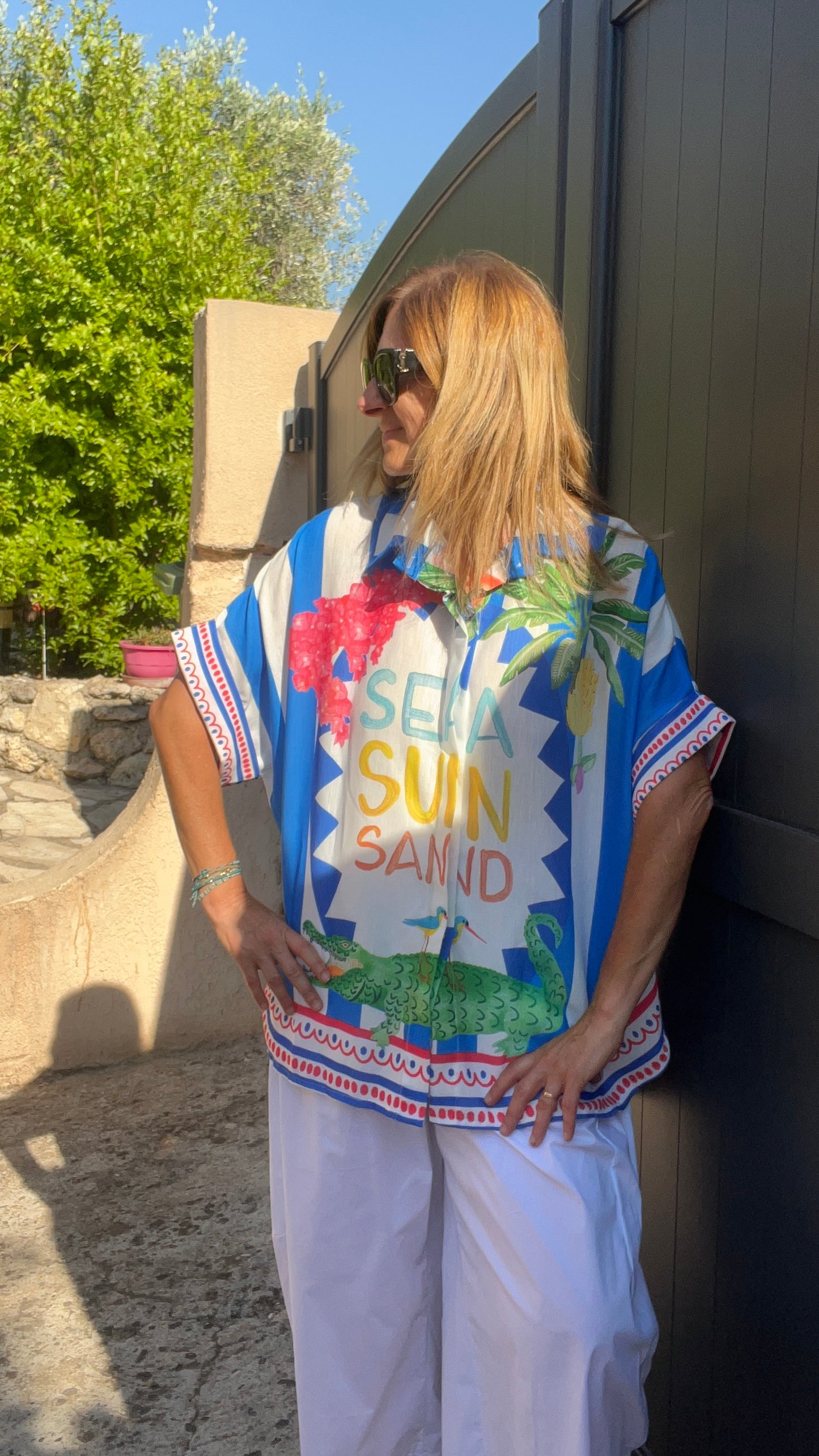 CHEMISIER BLANC/BLEU/VERT SEA SUN SAND