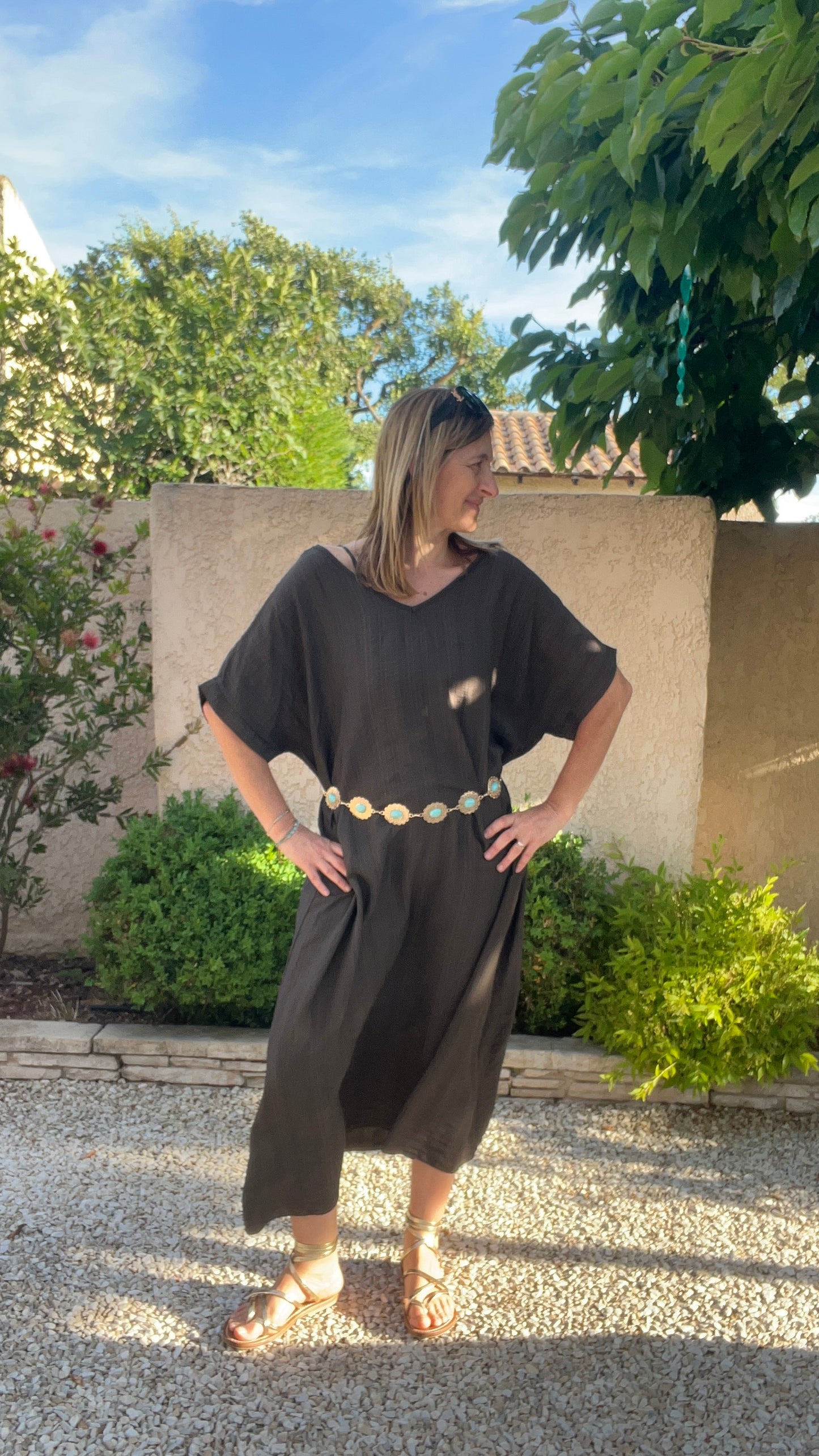 ROBE CHOCOLAT LONGUE DOS BRODE DENTELLE