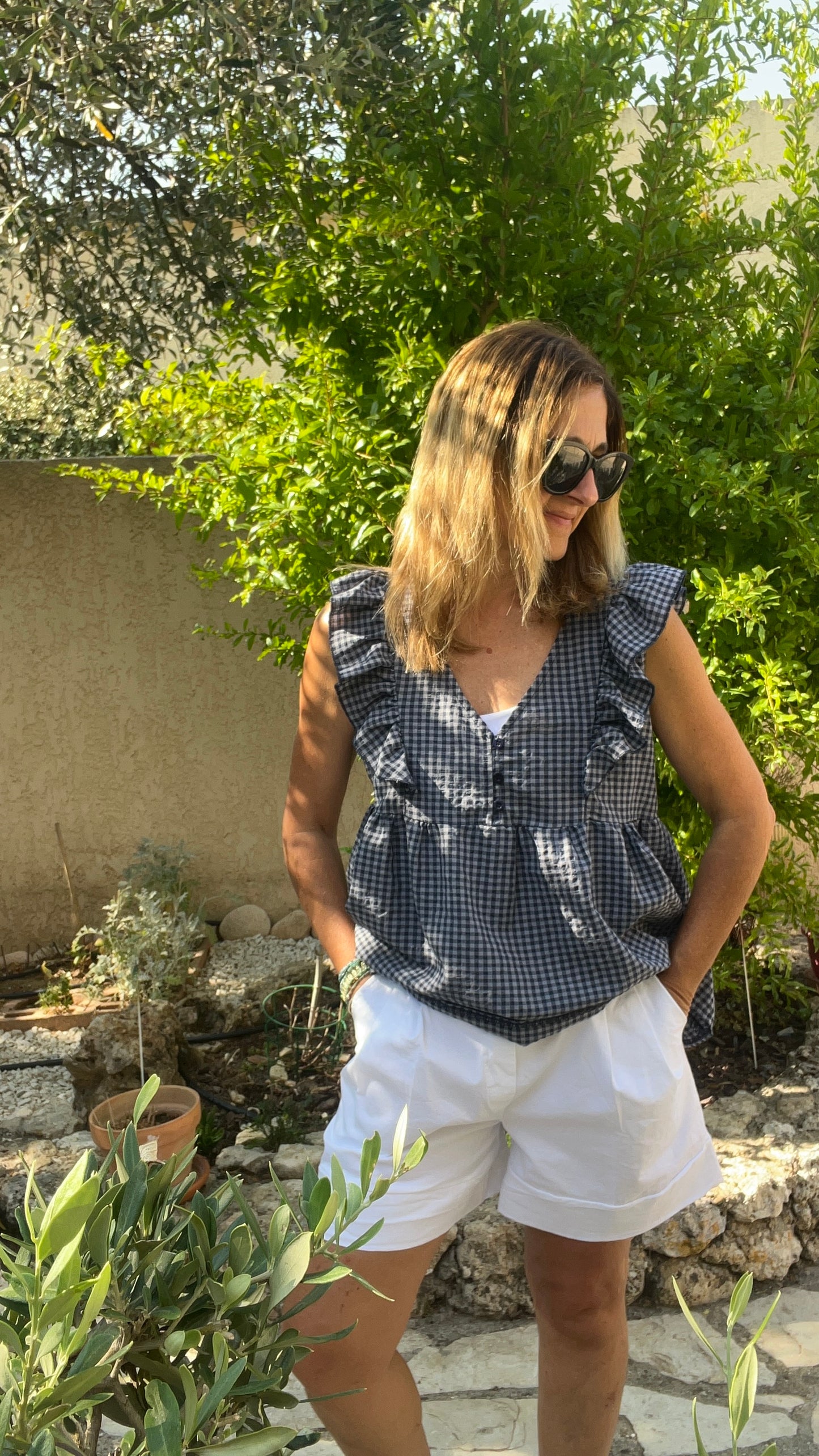 CHEMISIER VICHY BLEU MARINE/BLANC
