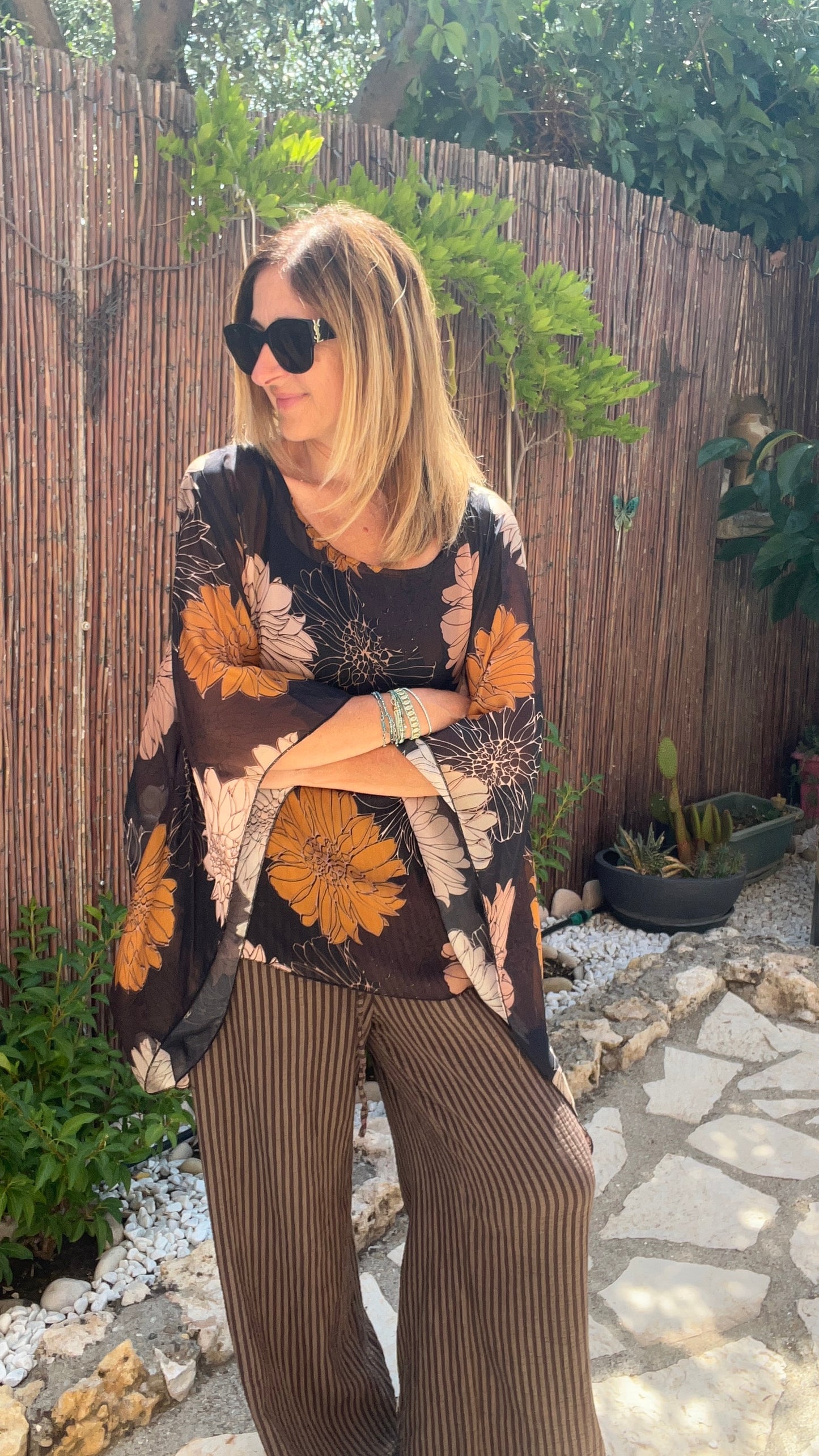 PANTALON FLUIDE RAYÉ CHOCOLAT GAZE DE COTON