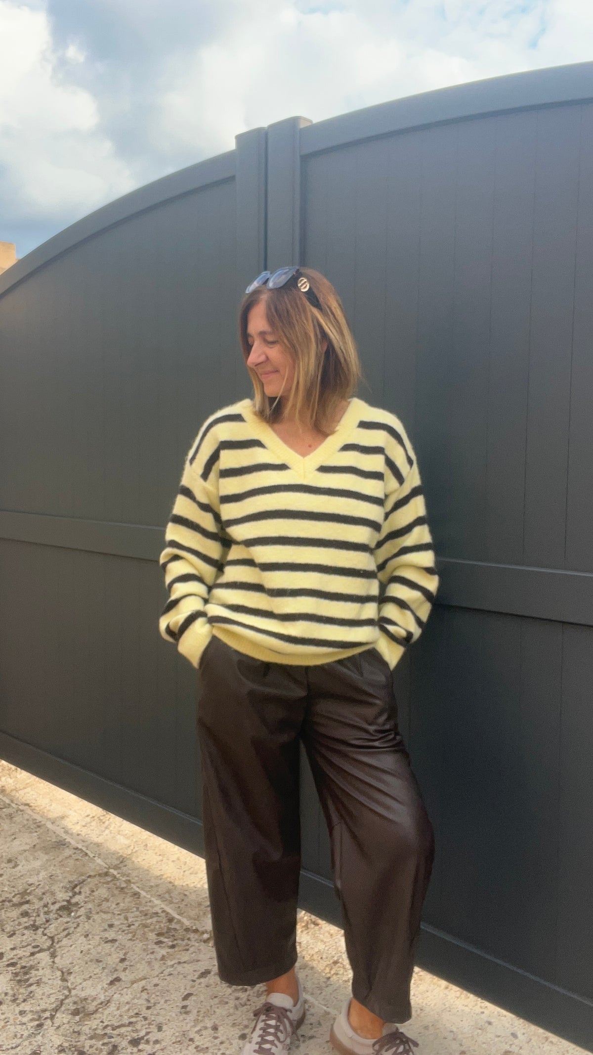PULL RAYÉ JAUNE/CHOCOLAT