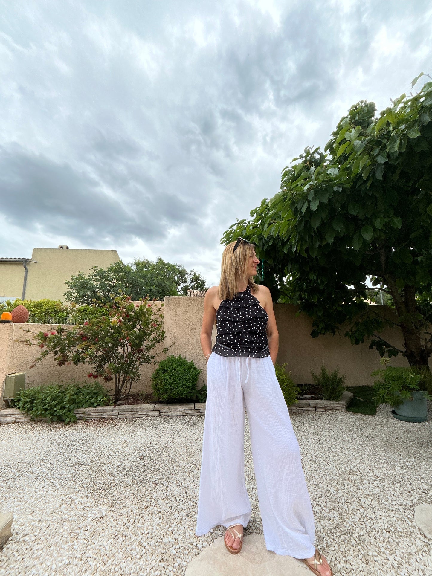 PANTALON FLUIDE BLANC GAZE DE COTON