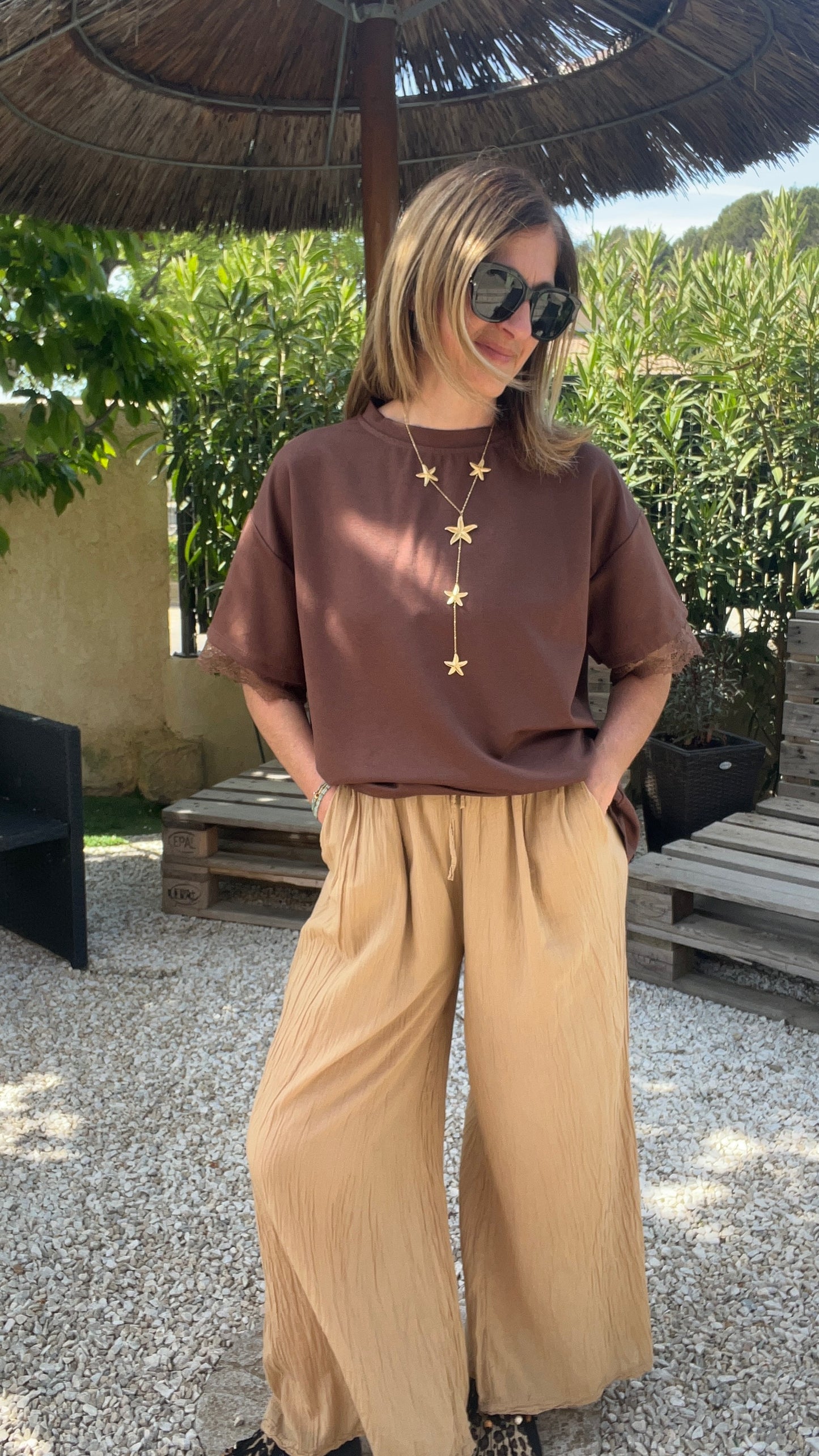 PANTALON FLUIDE CAMEL "SELENA"