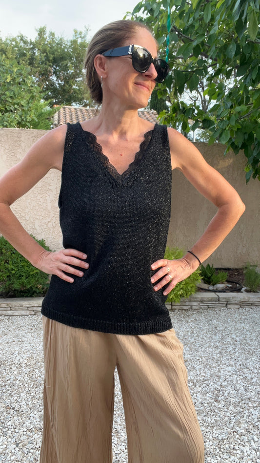 Débardeur pailleté noir "LUMIERE"