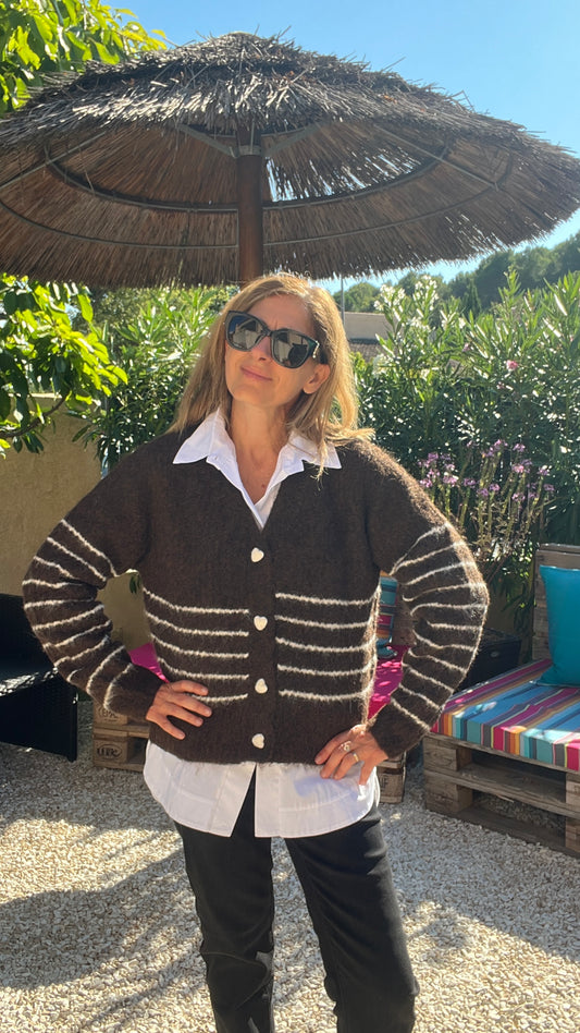 GILET RAYE CHOCOLAT & BLANC "VICTOIRE"