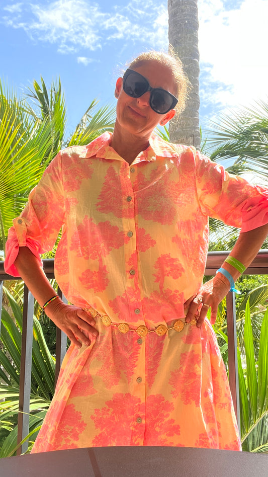 Robe chemise jaune & rose fluo "NEON"