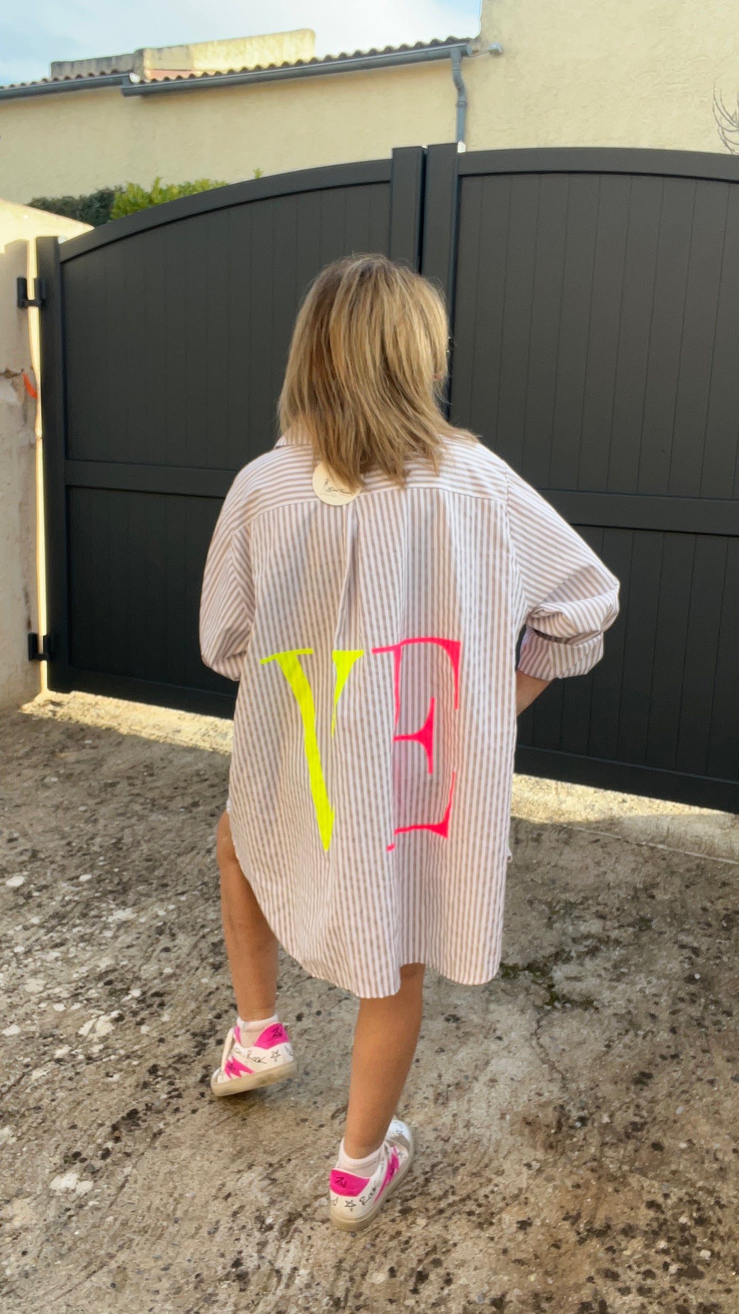 TUNIQUE ROBE BLANC/BEIGE "LOVE FLUO"