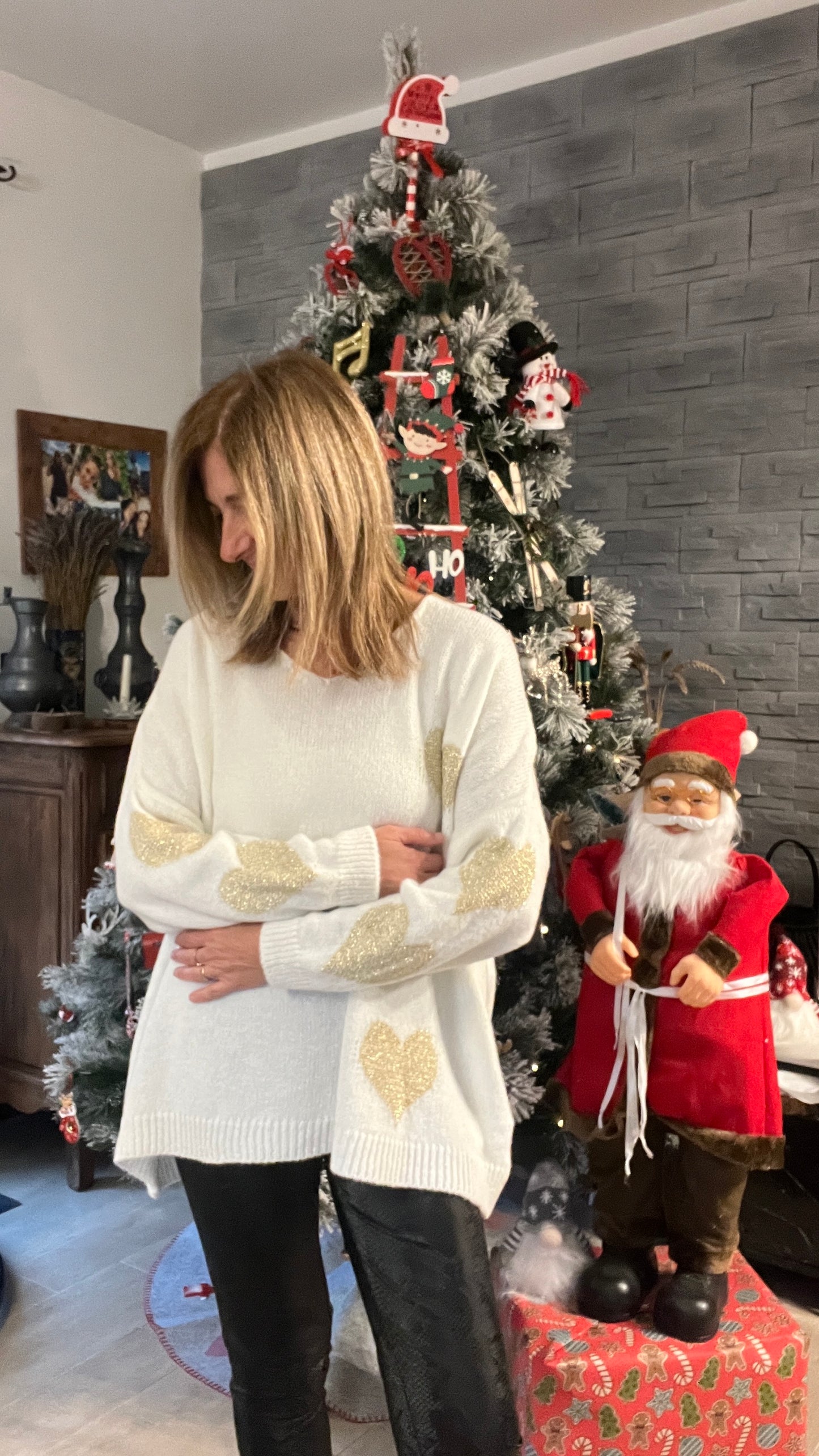 PULL TUNIQUE BLANC COEUR DORE