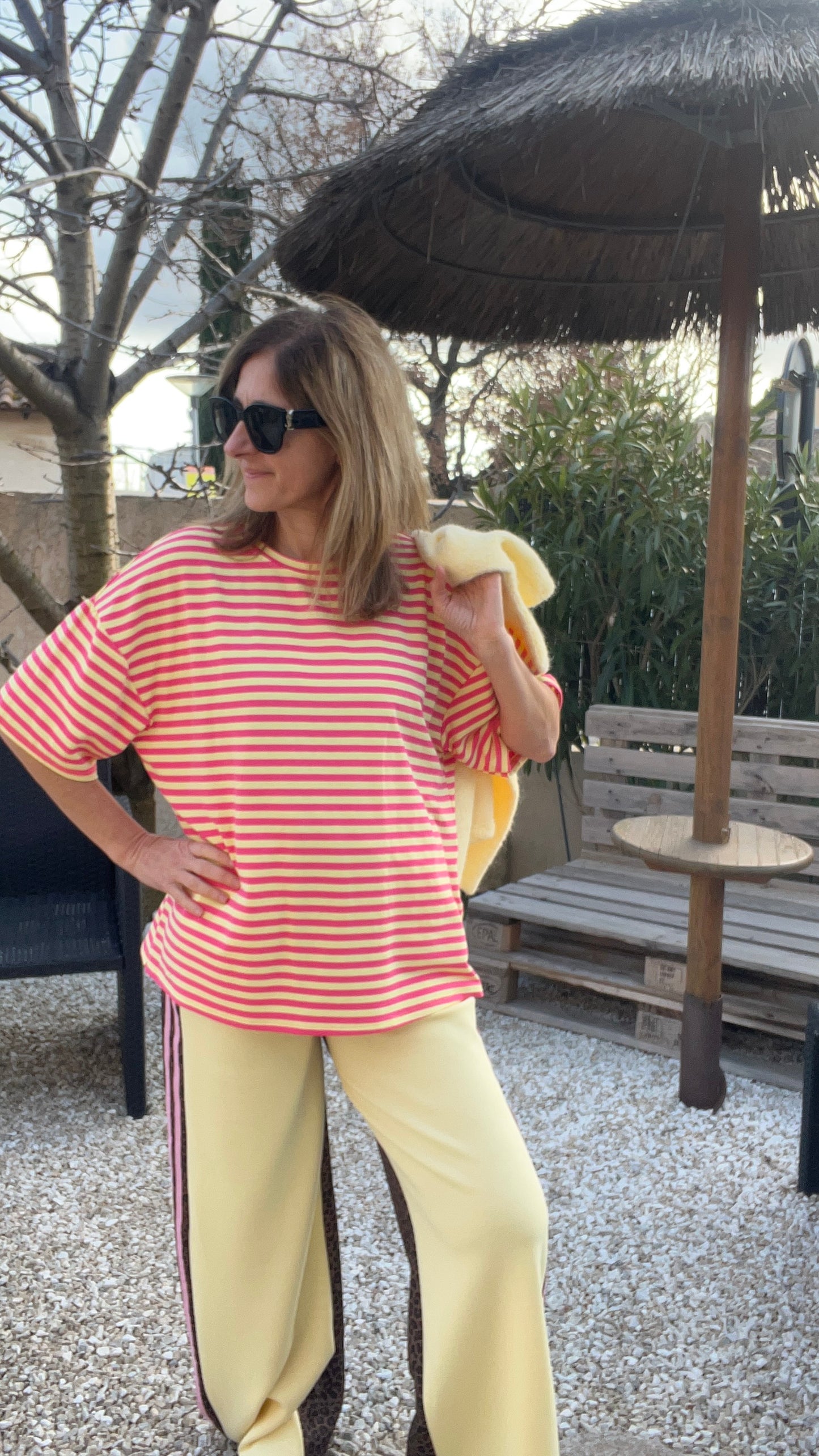 TEE-SHIRT RAYE JAUNE/ROSE FUCHSIA "MARIN"
